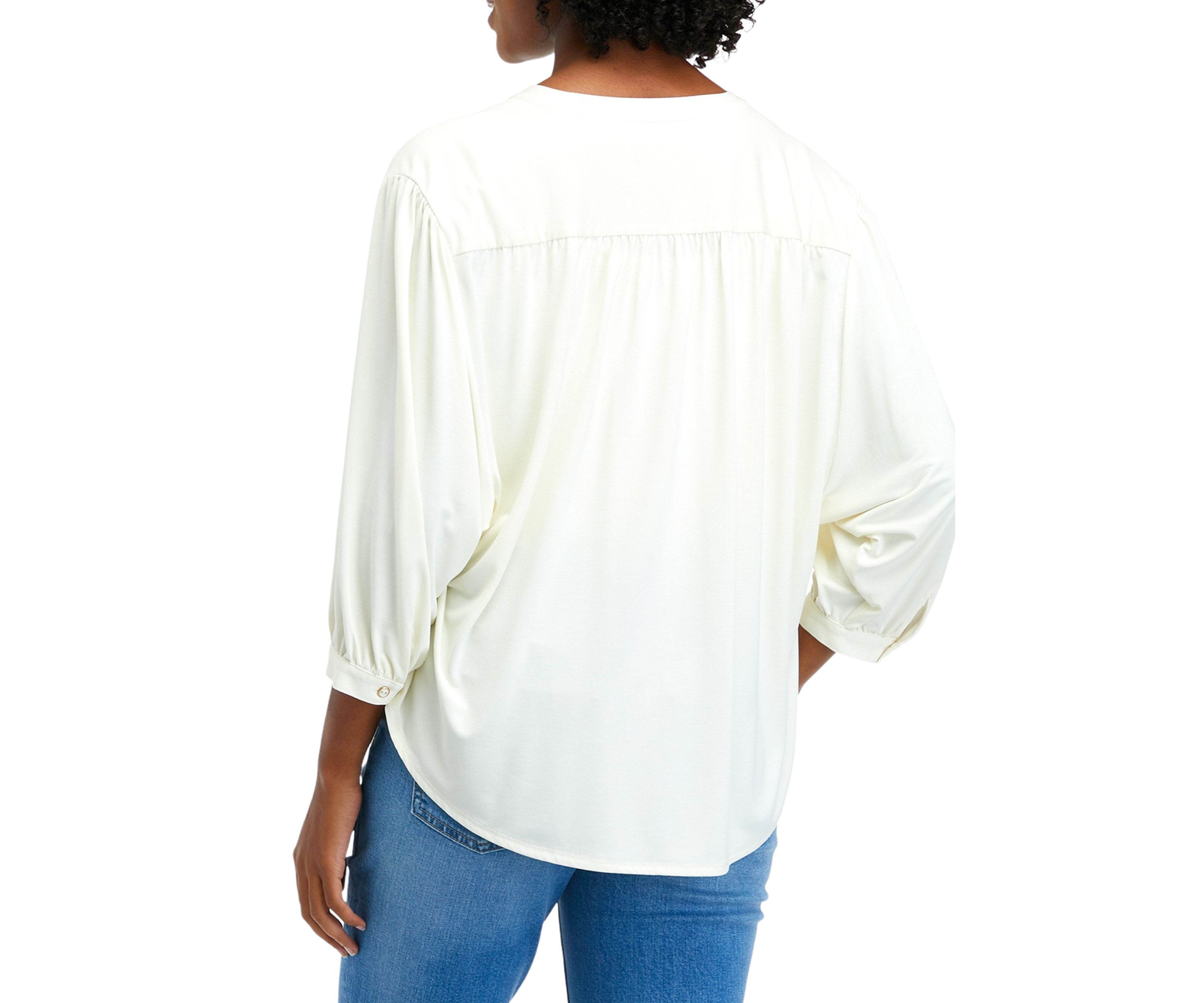 Womens 3/4 Sleeve Tie Knit Peasant Blouse