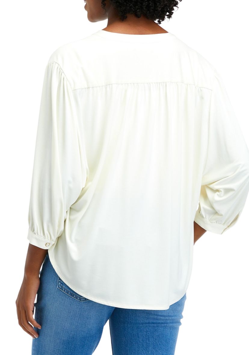 Womens 3/4 Sleeve Tie Knit Peasant Blouse