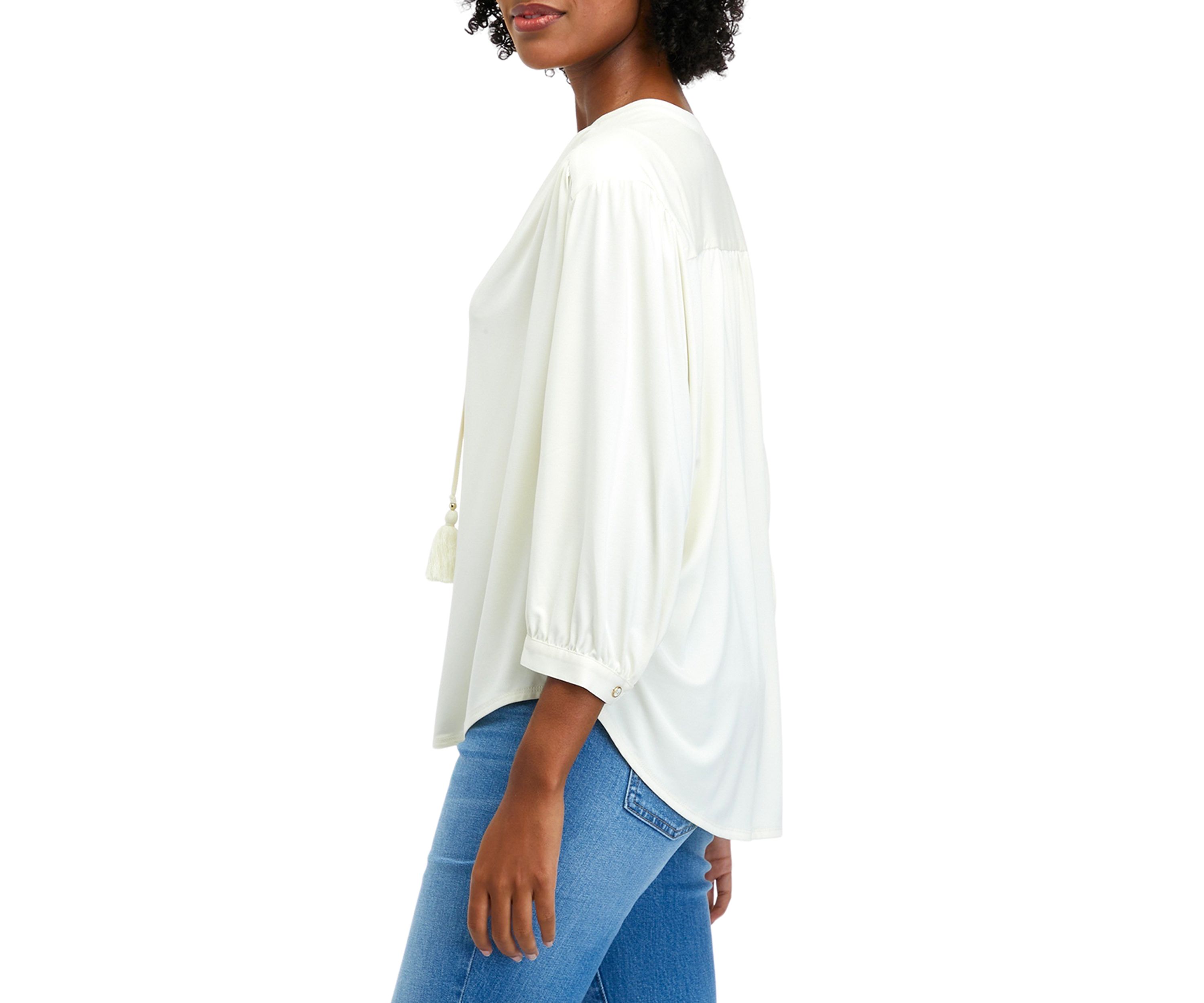 Womens 3/4 Sleeve Tie Knit Peasant Blouse