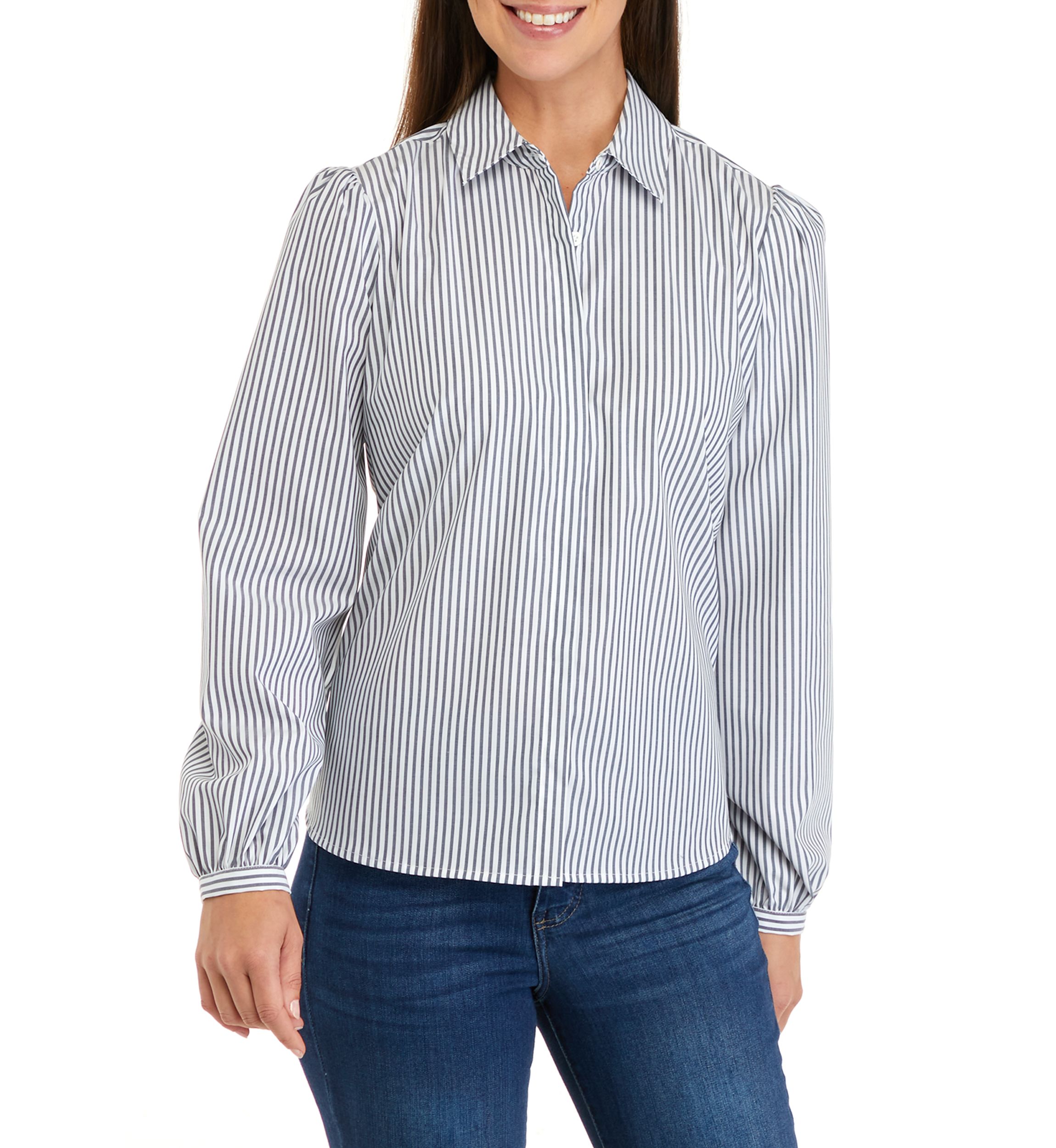 Womens Long Sleeve Button Front Puff Shirt