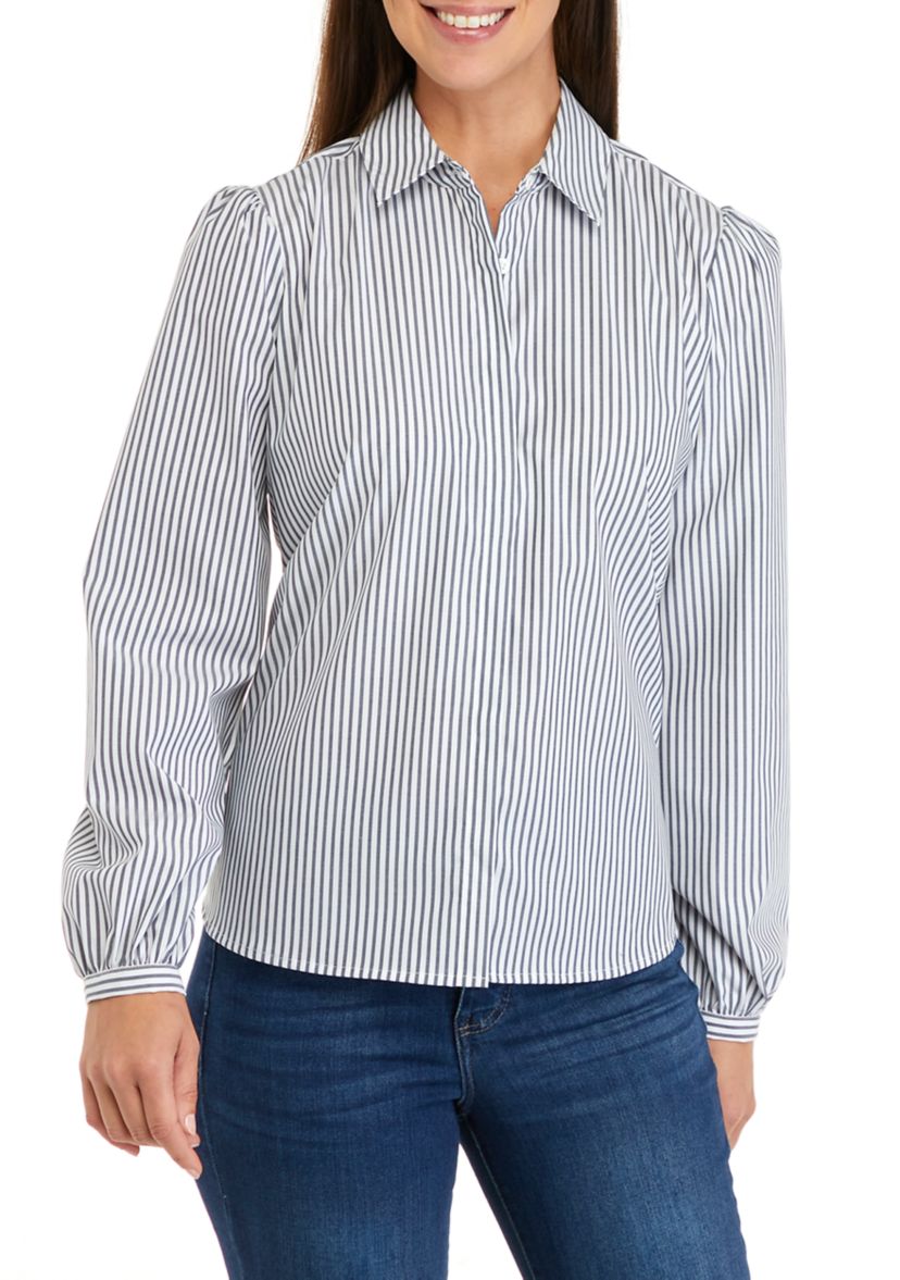 Womens Long Sleeve Button Front Puff Shirt