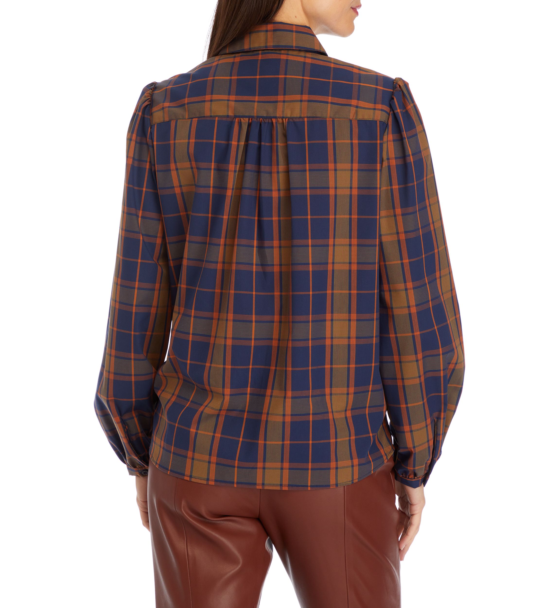 Womens Long Puff Sleeve Button Front Shirt