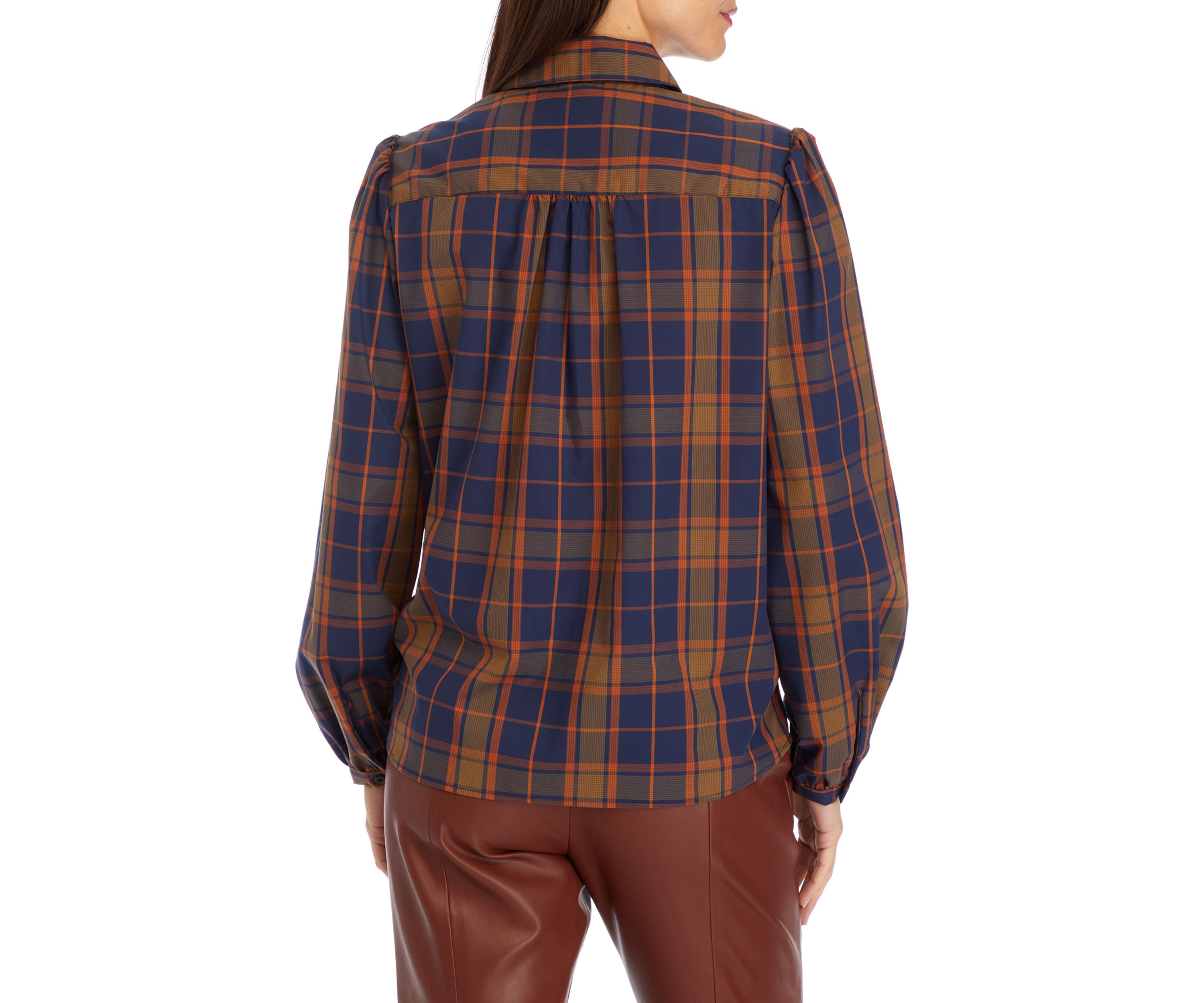 Womens Long Puff Sleeve Button Front Shirt