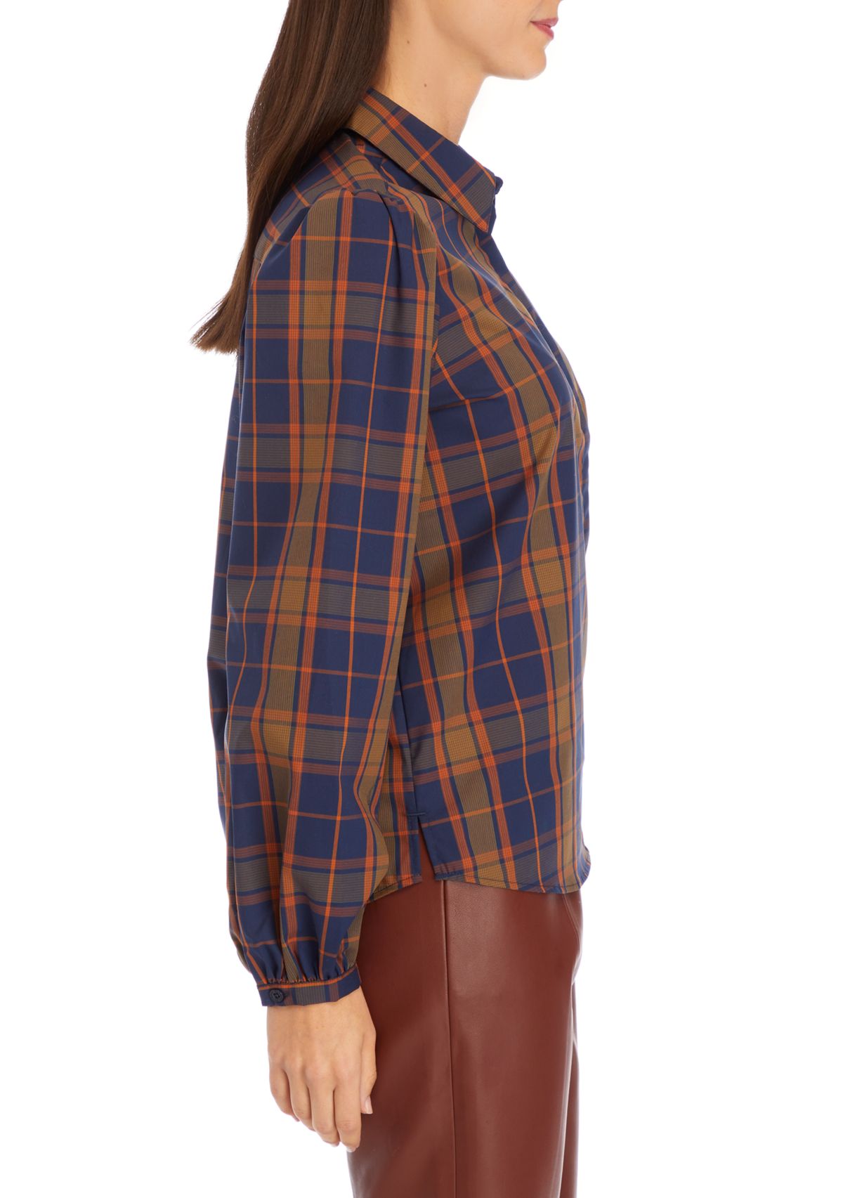 Womens Long Puff Sleeve Button Front Shirt