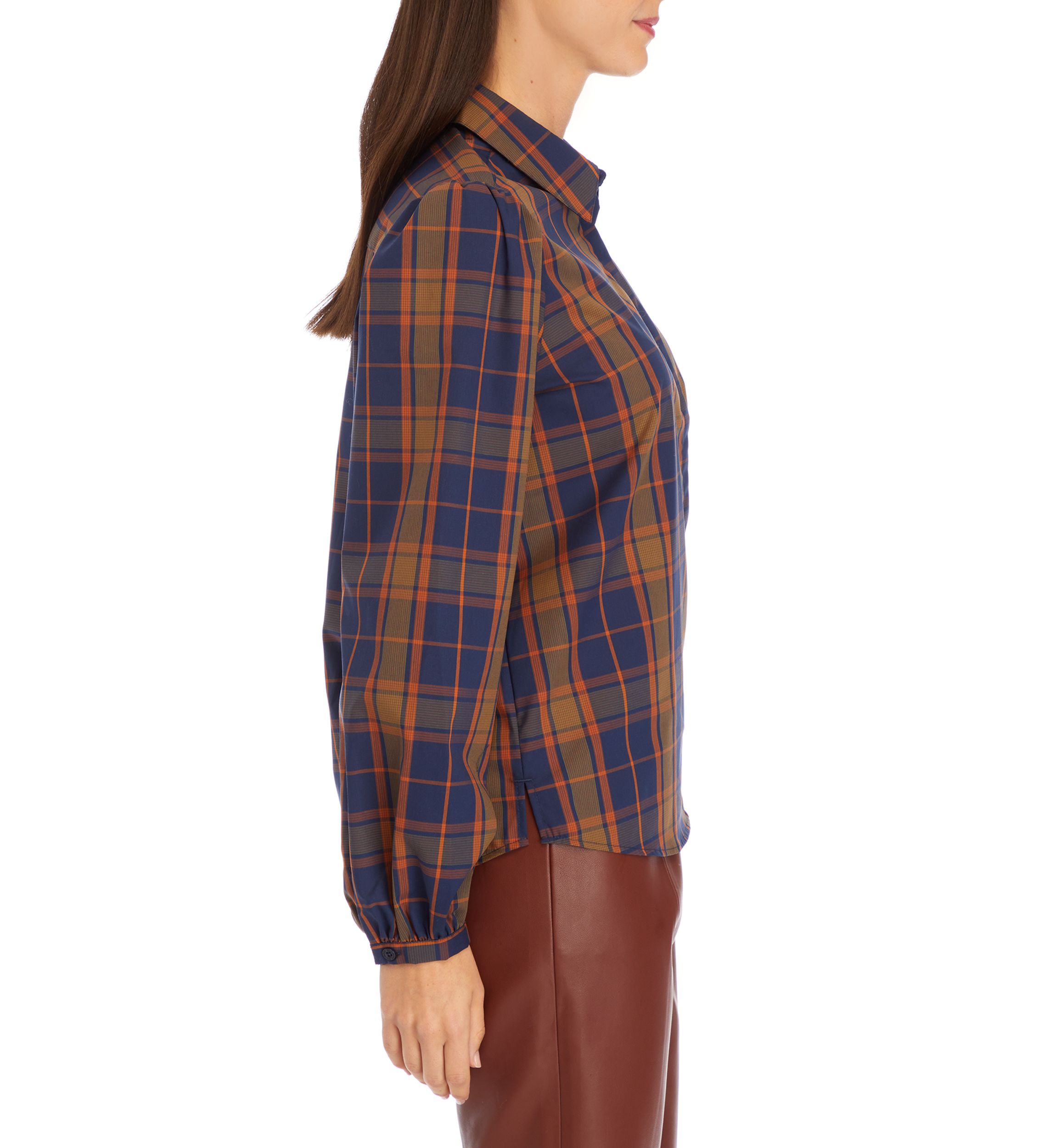 Womens Long Puff Sleeve Button Front Shirt