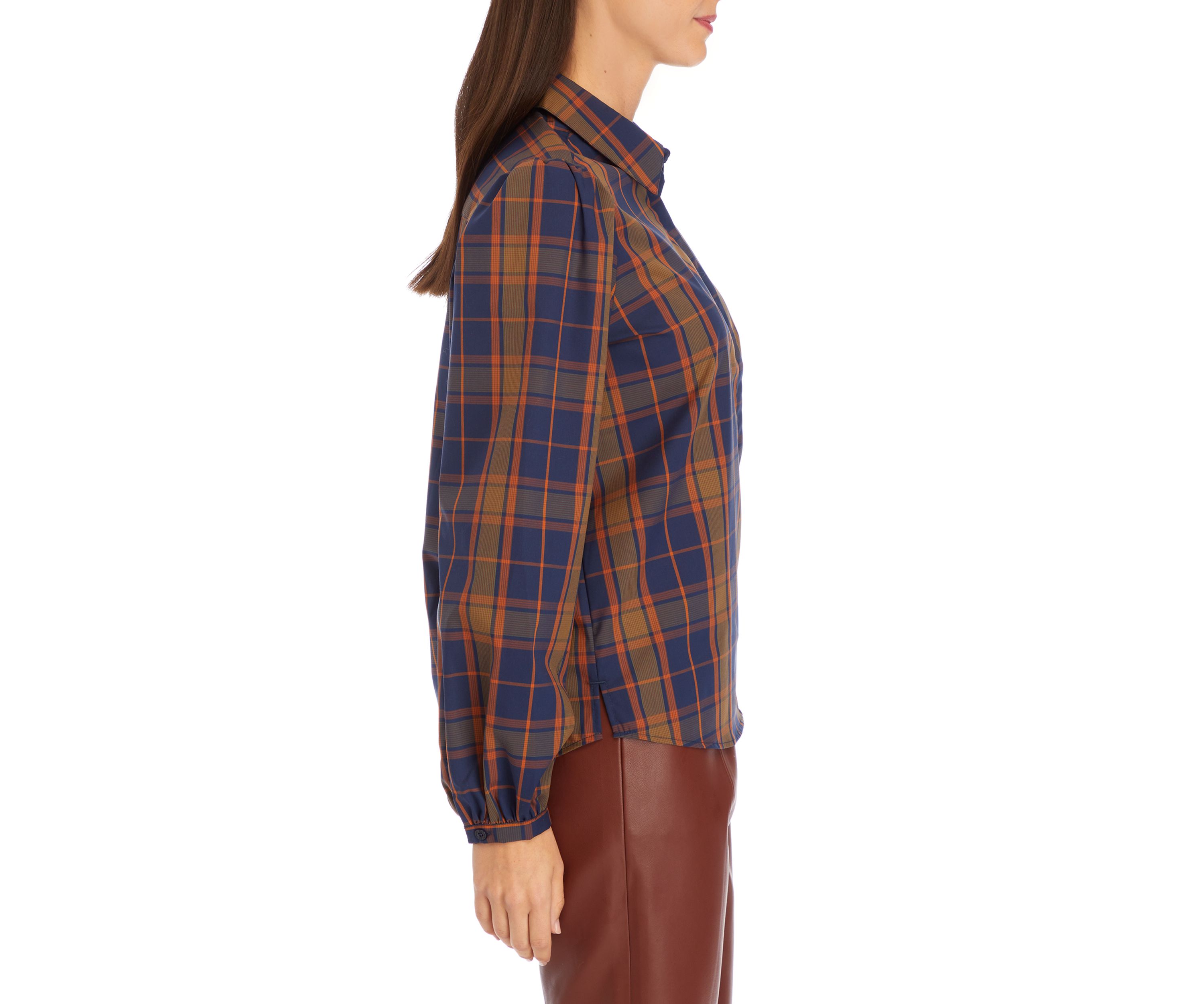 Womens Long Puff Sleeve Button Front Shirt