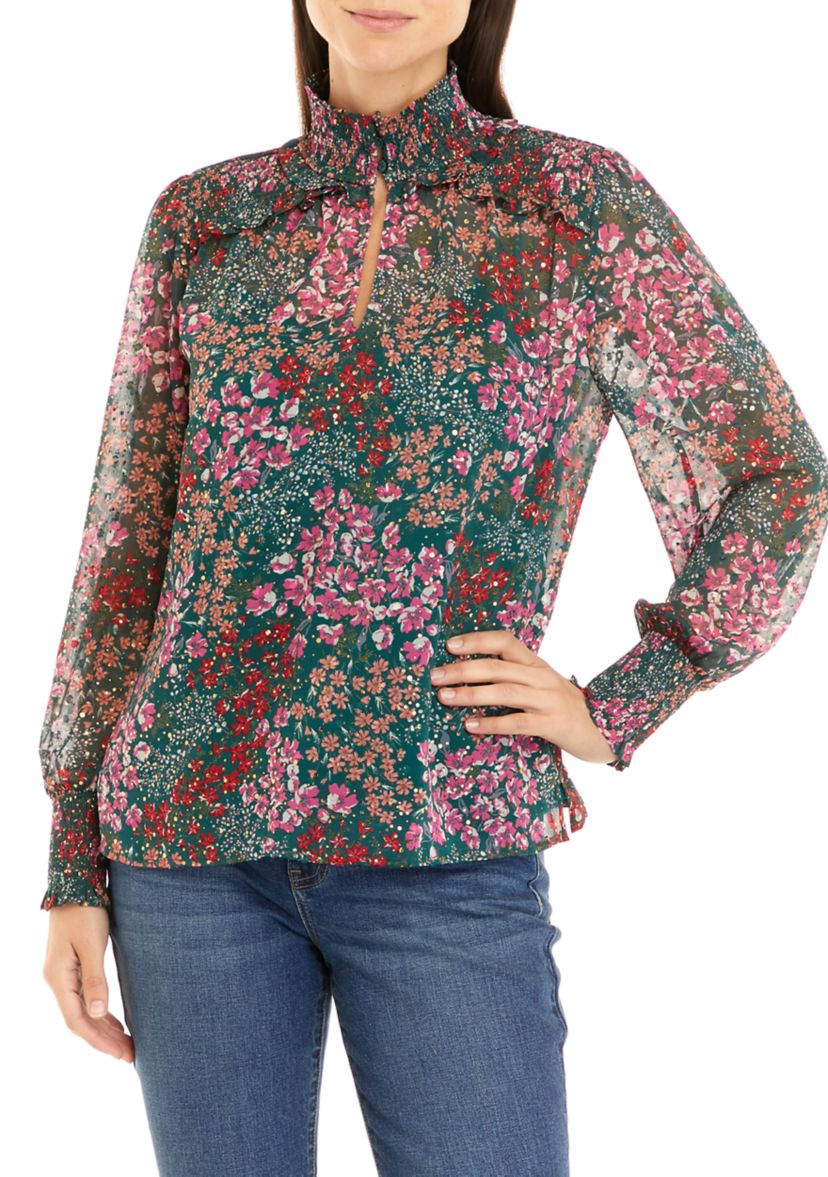 Womens Long Sleeve Smock Neck Top