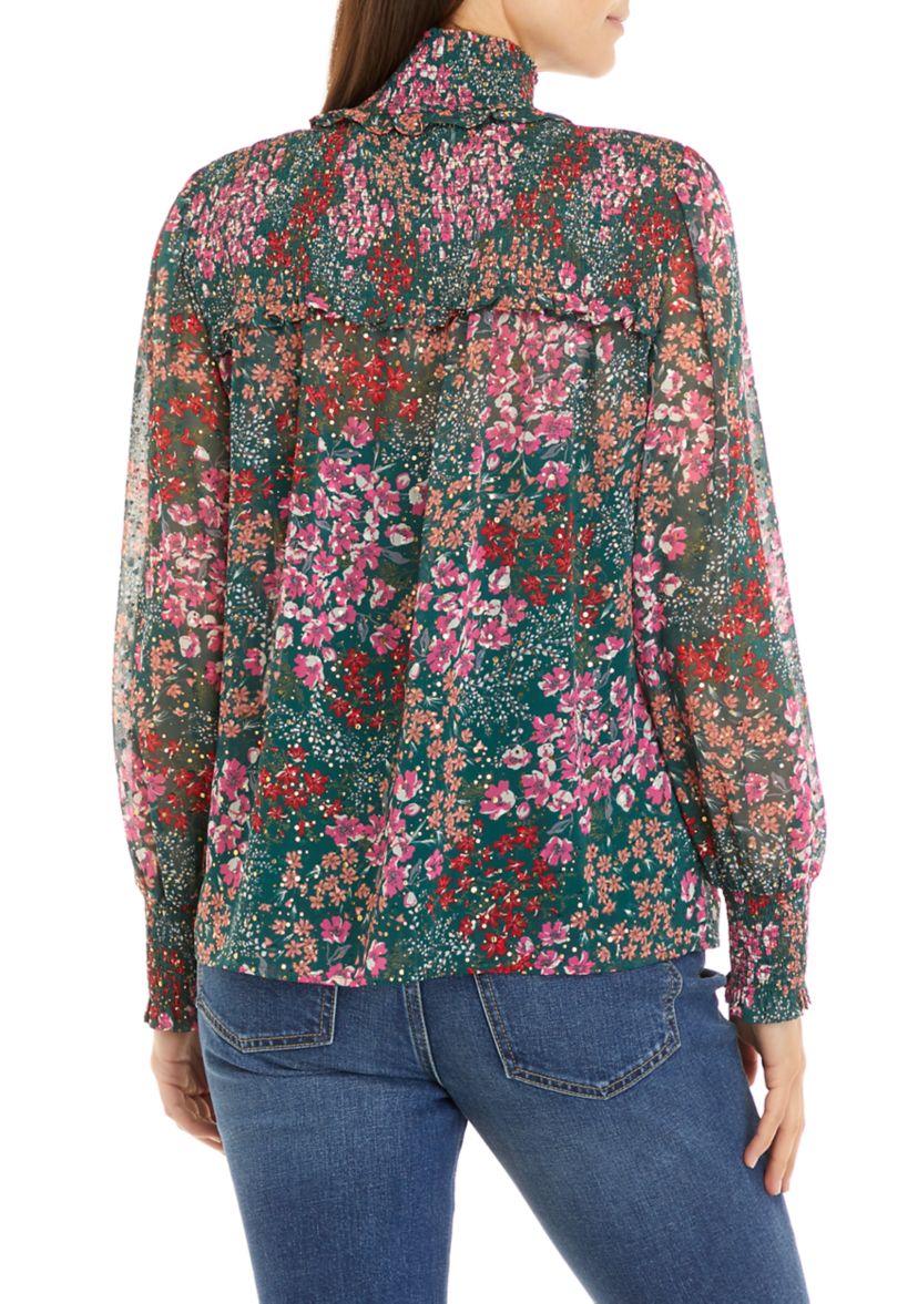 Womens Long Sleeve Smock Neck Top