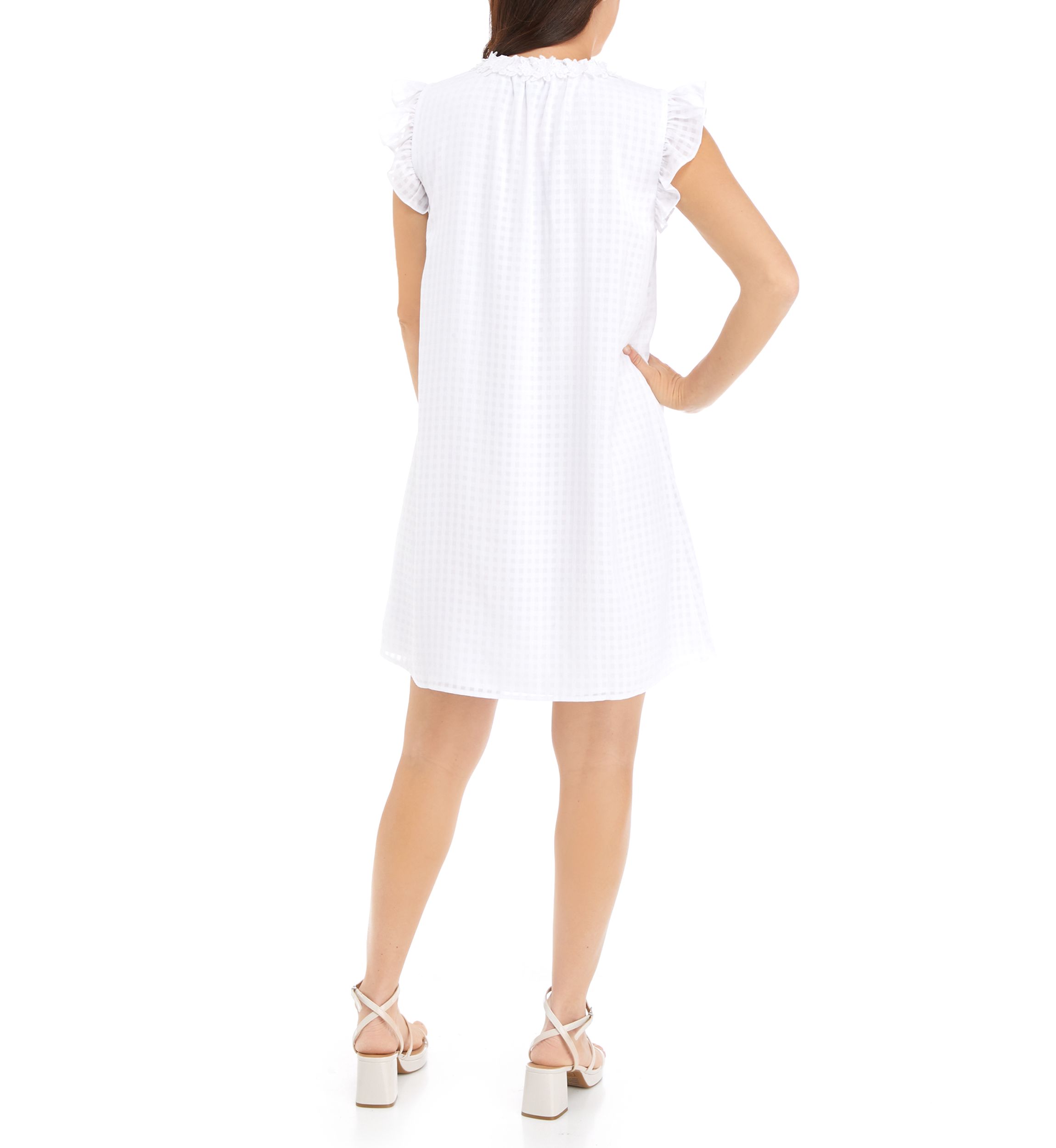 Womens Flutter Sleeve Floral Trim Dress
