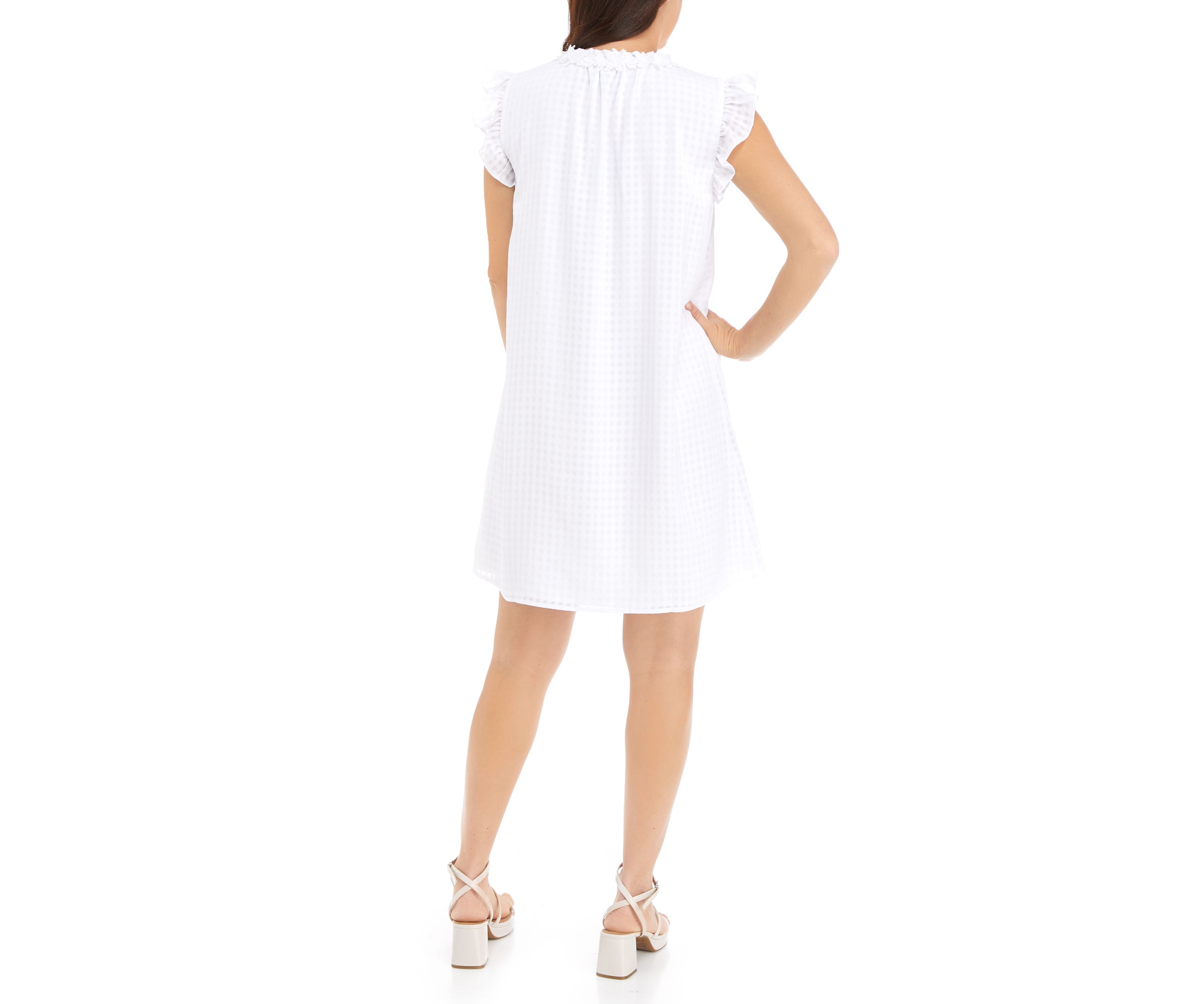 Womens Flutter Sleeve Floral Trim Dress