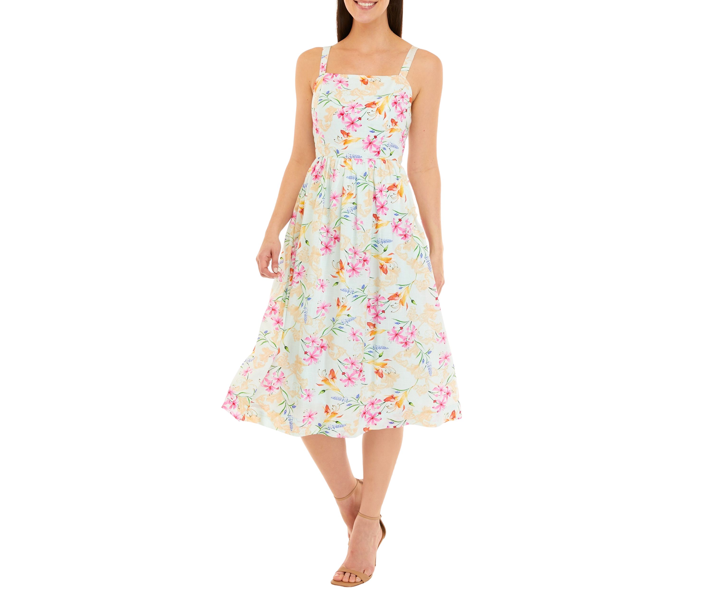 Womens Sleeveless Floral Printed Fit and Flare Dress
