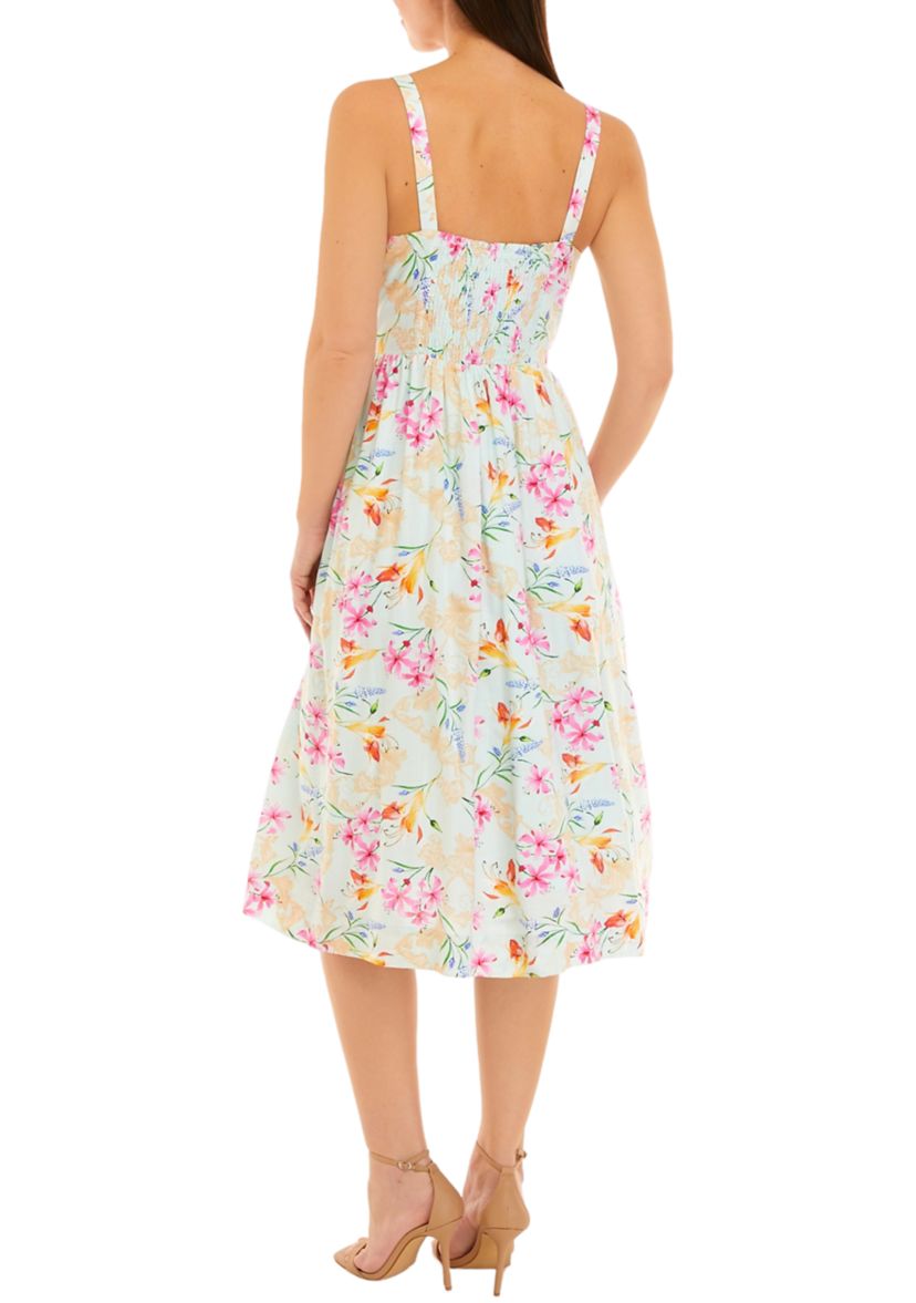 Womens Sleeveless Floral Printed Fit and Flare Dress