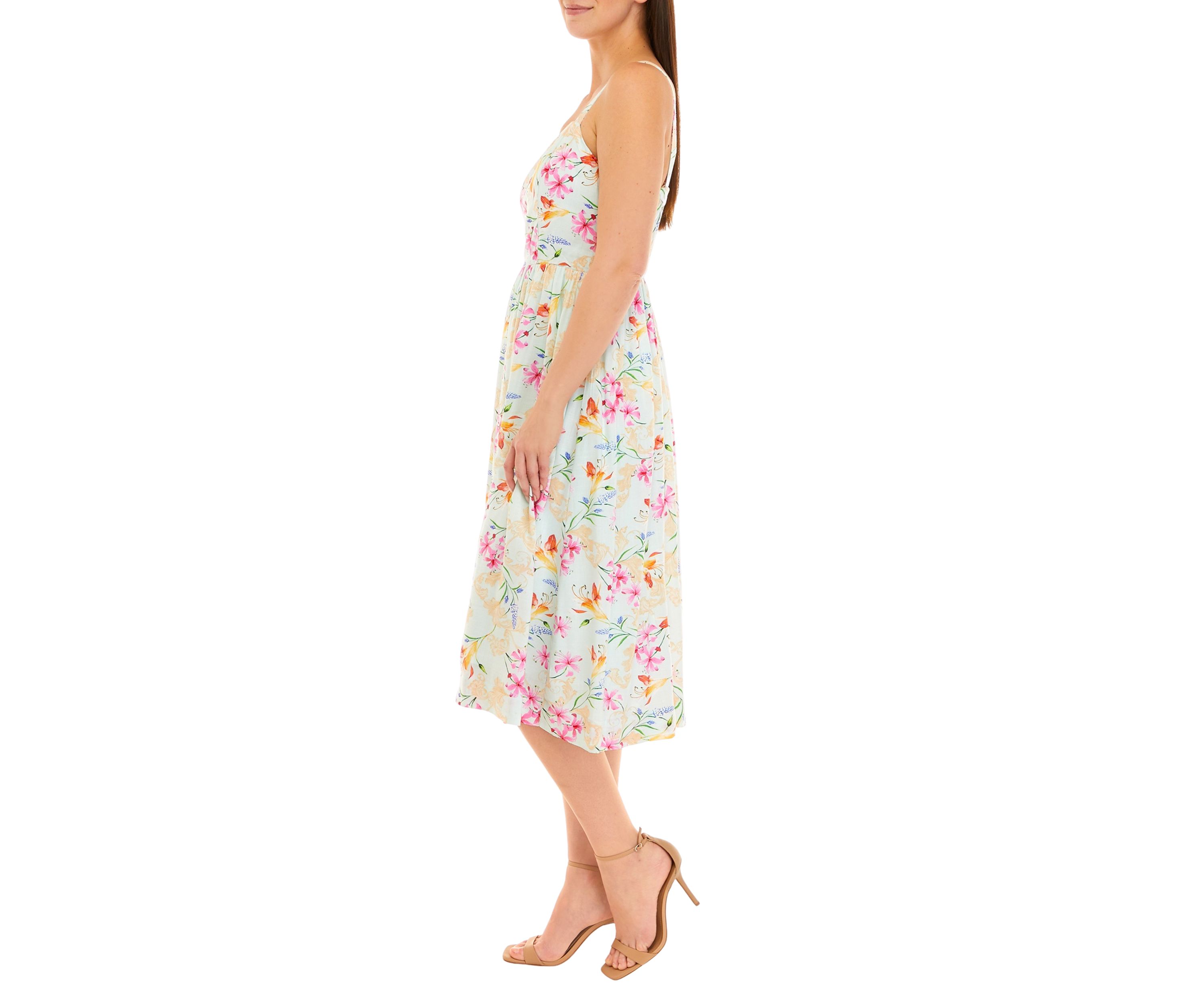 Womens Sleeveless Floral Printed Fit and Flare Dress