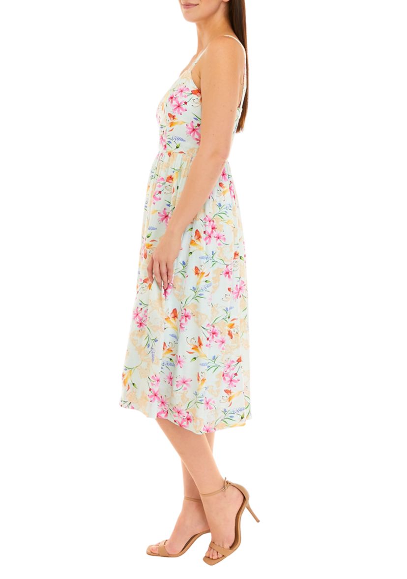 Womens Sleeveless Floral Printed Fit and Flare Dress