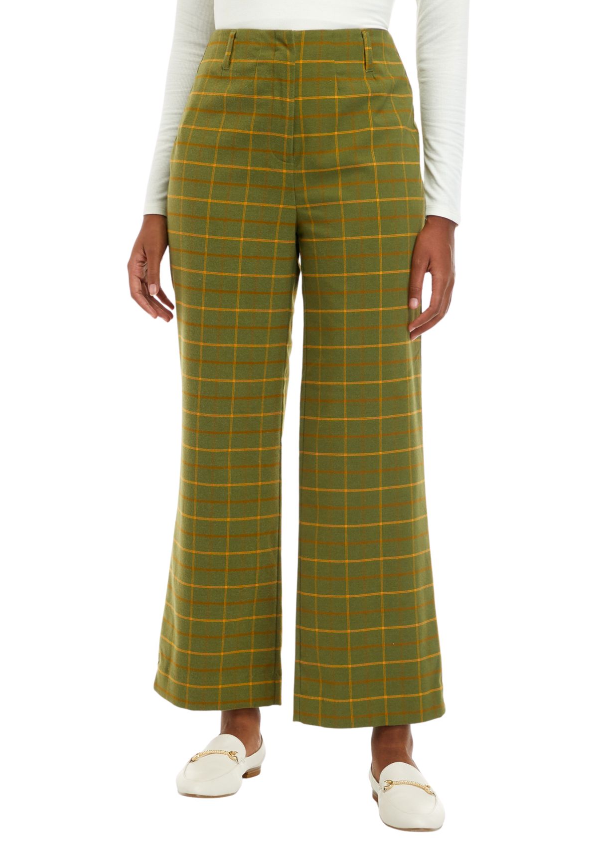 Womens Plaid Slim Wide Leg Pants								
