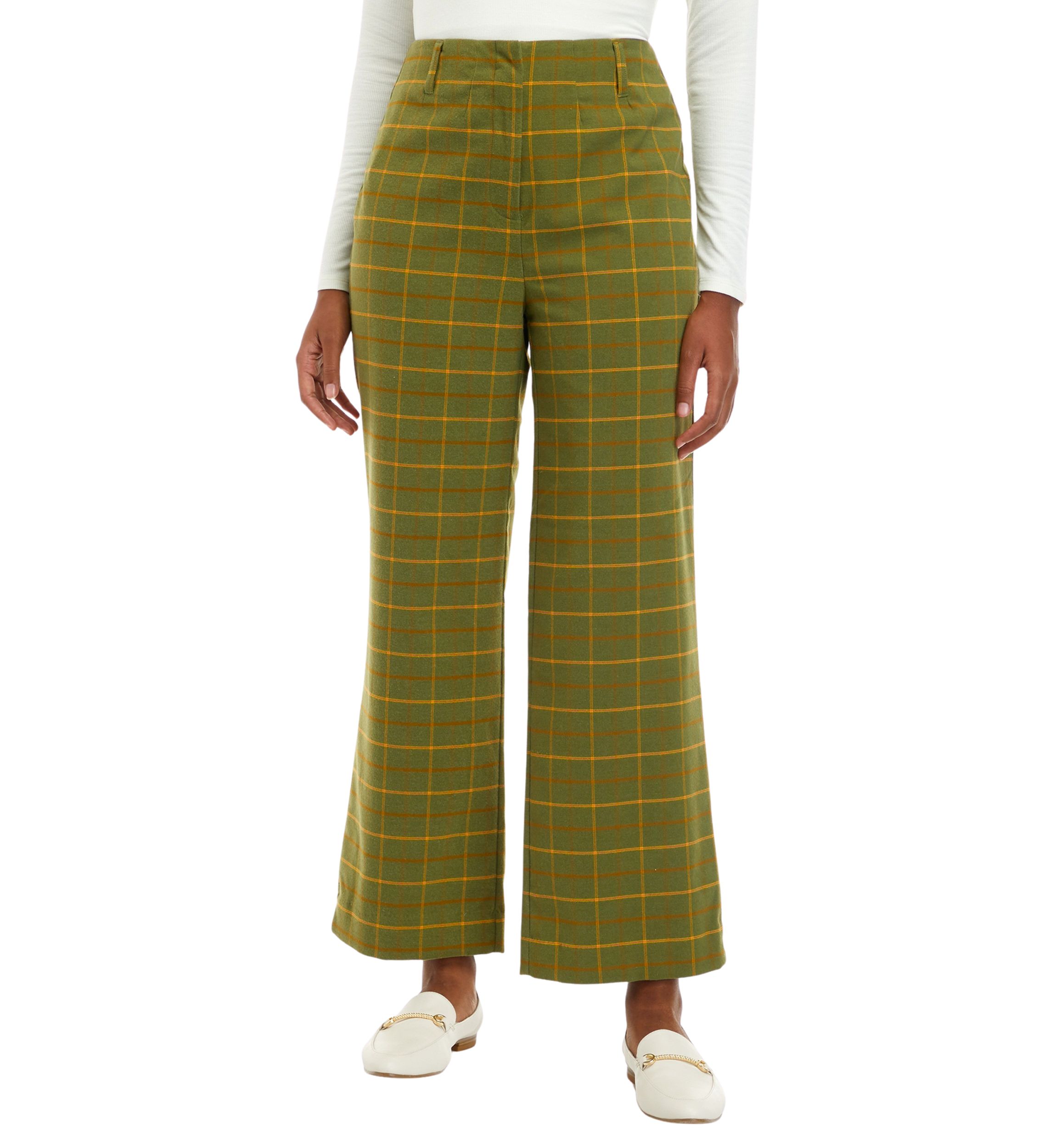 Womens Plaid Slim Wide Leg Pants								
