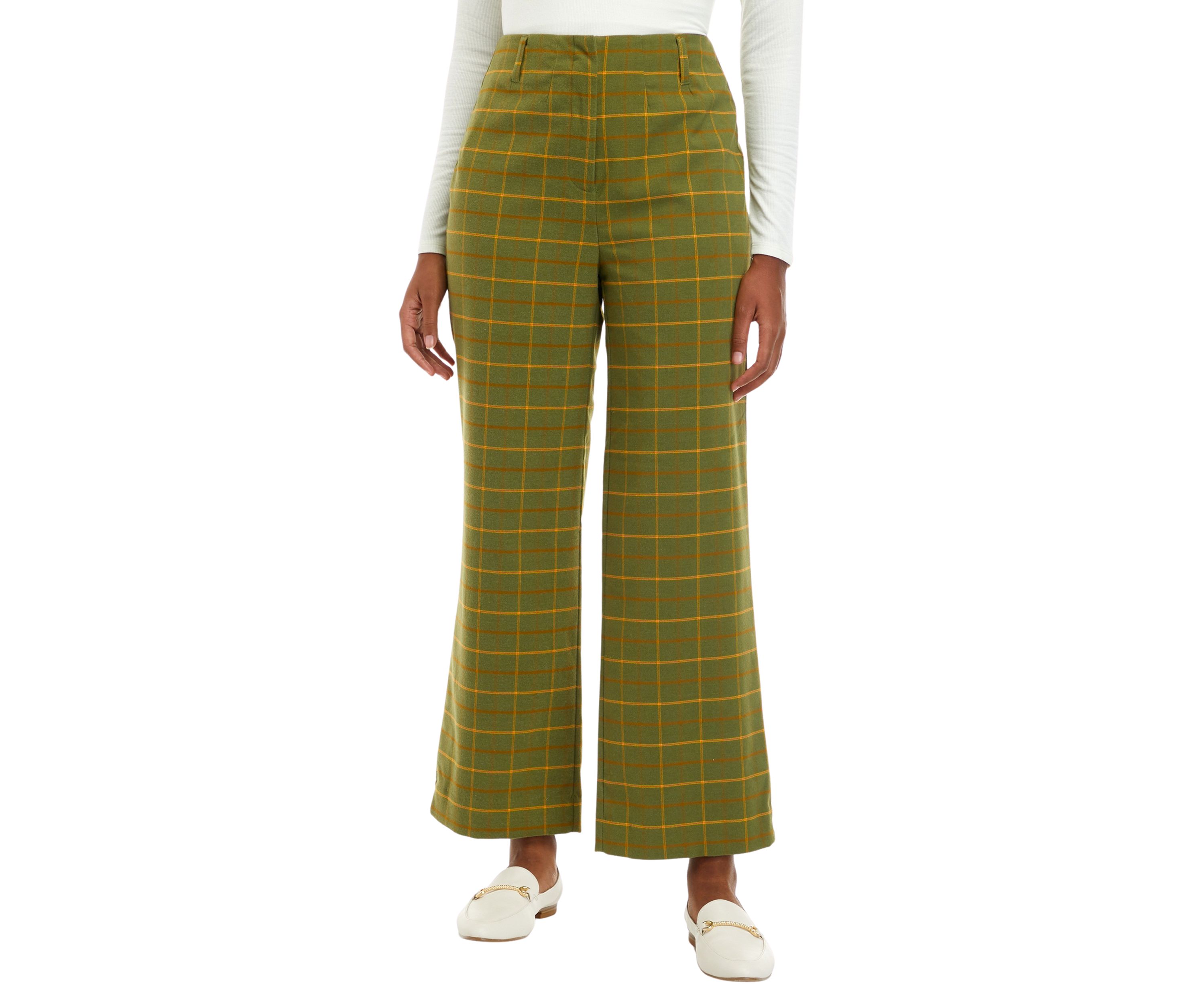 Womens Plaid Slim Wide Leg Pants								