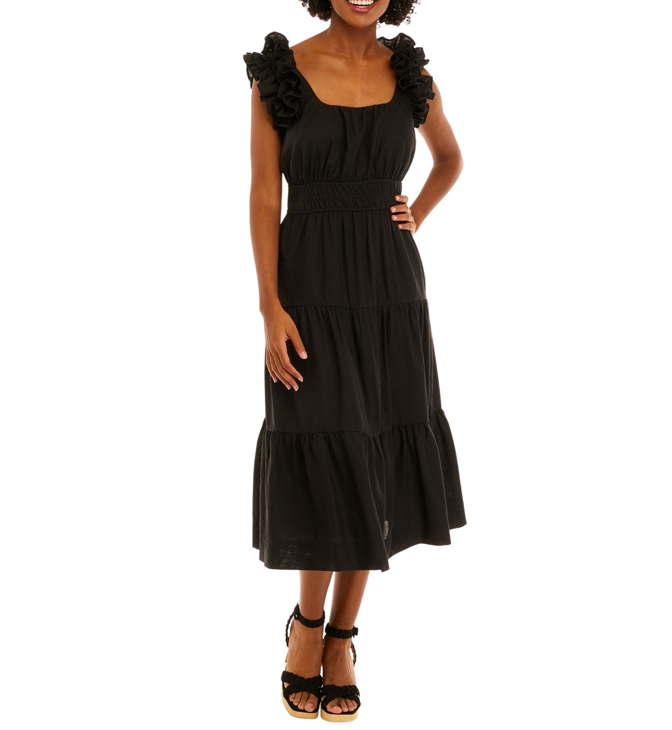 Womens Ruffle Sleeve Midi Dress