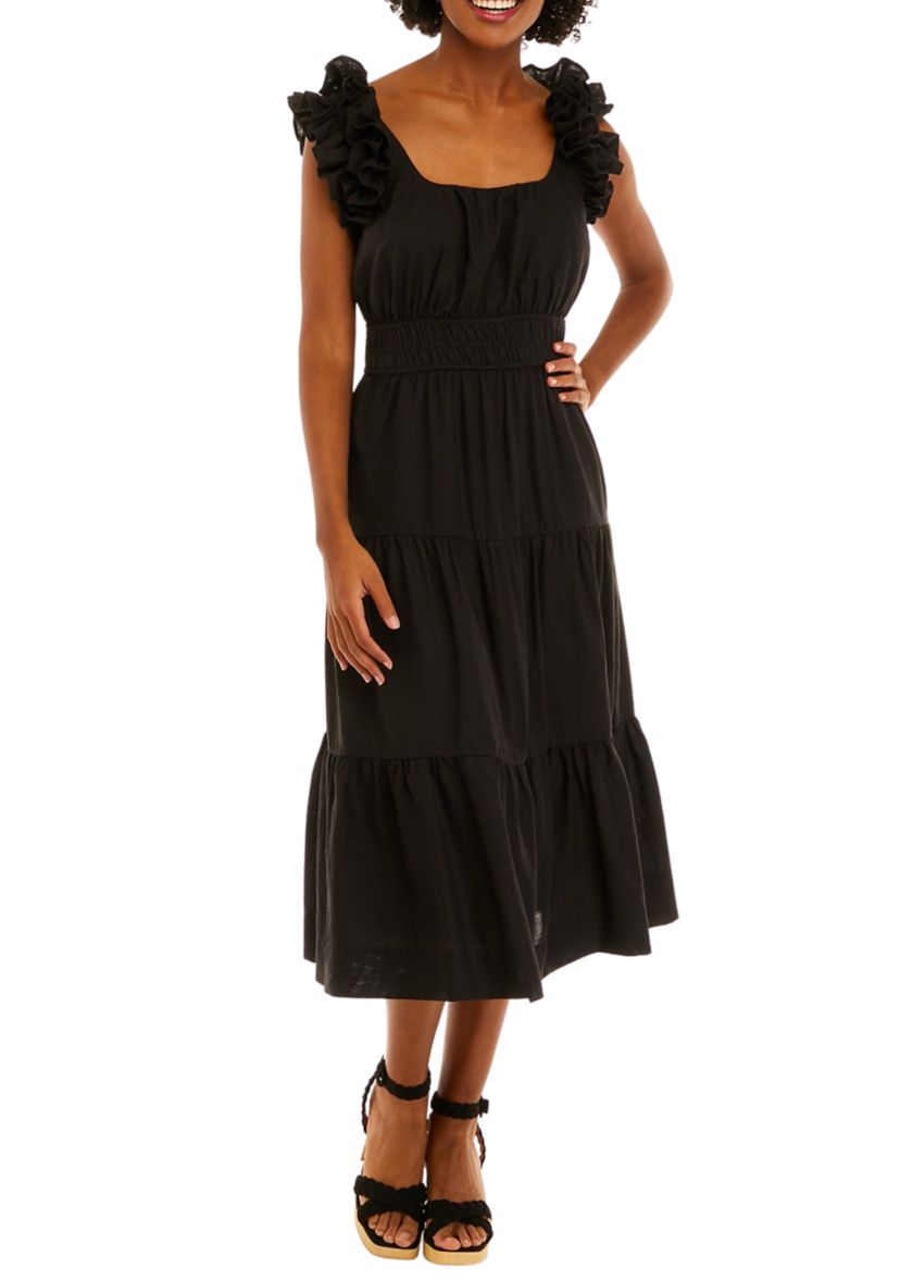 Womens Ruffle Sleeve Midi Dress
