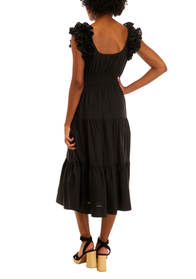 Womens Ruffle Sleeve Midi Dress