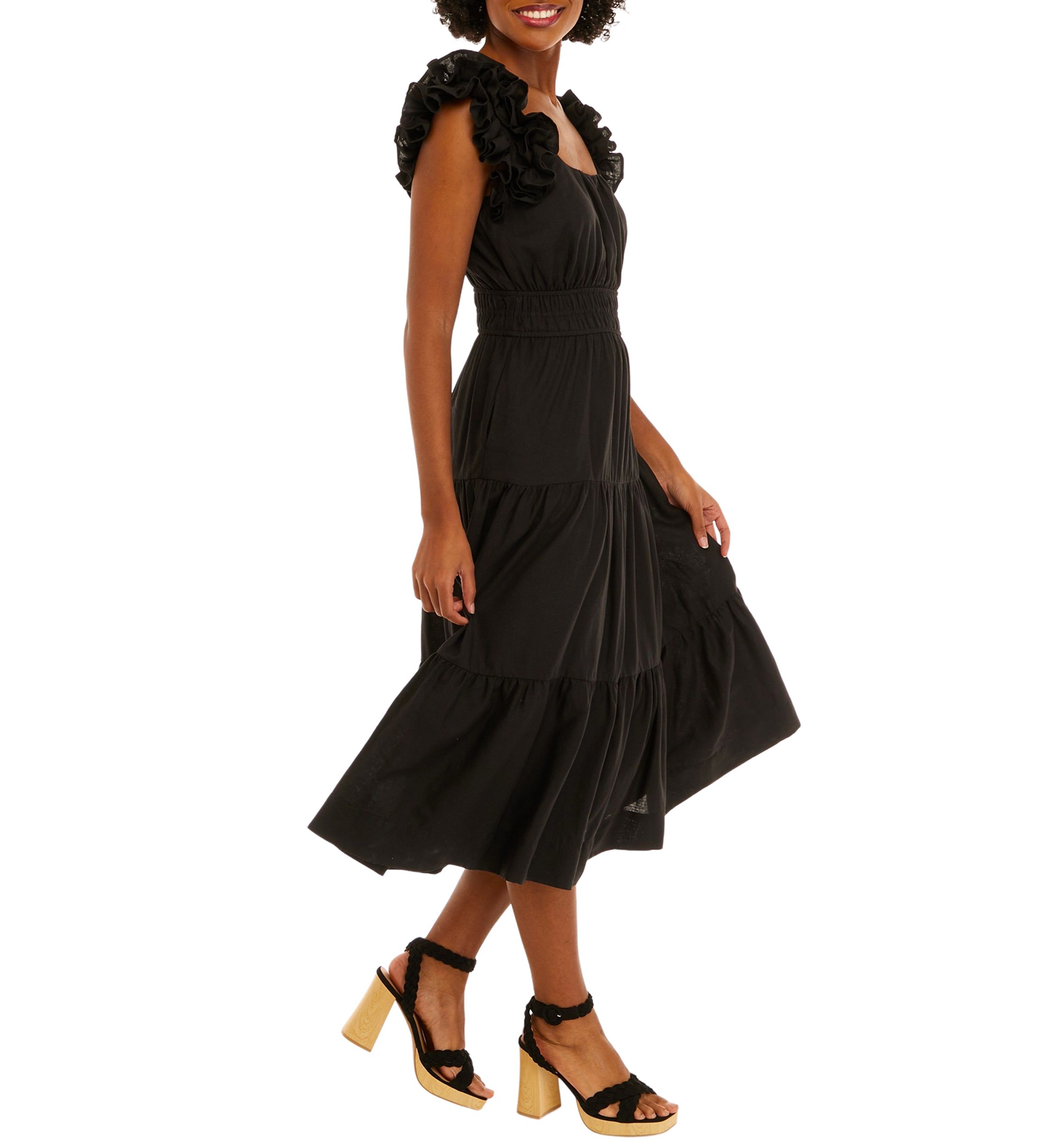 Womens Ruffle Sleeve Midi Dress