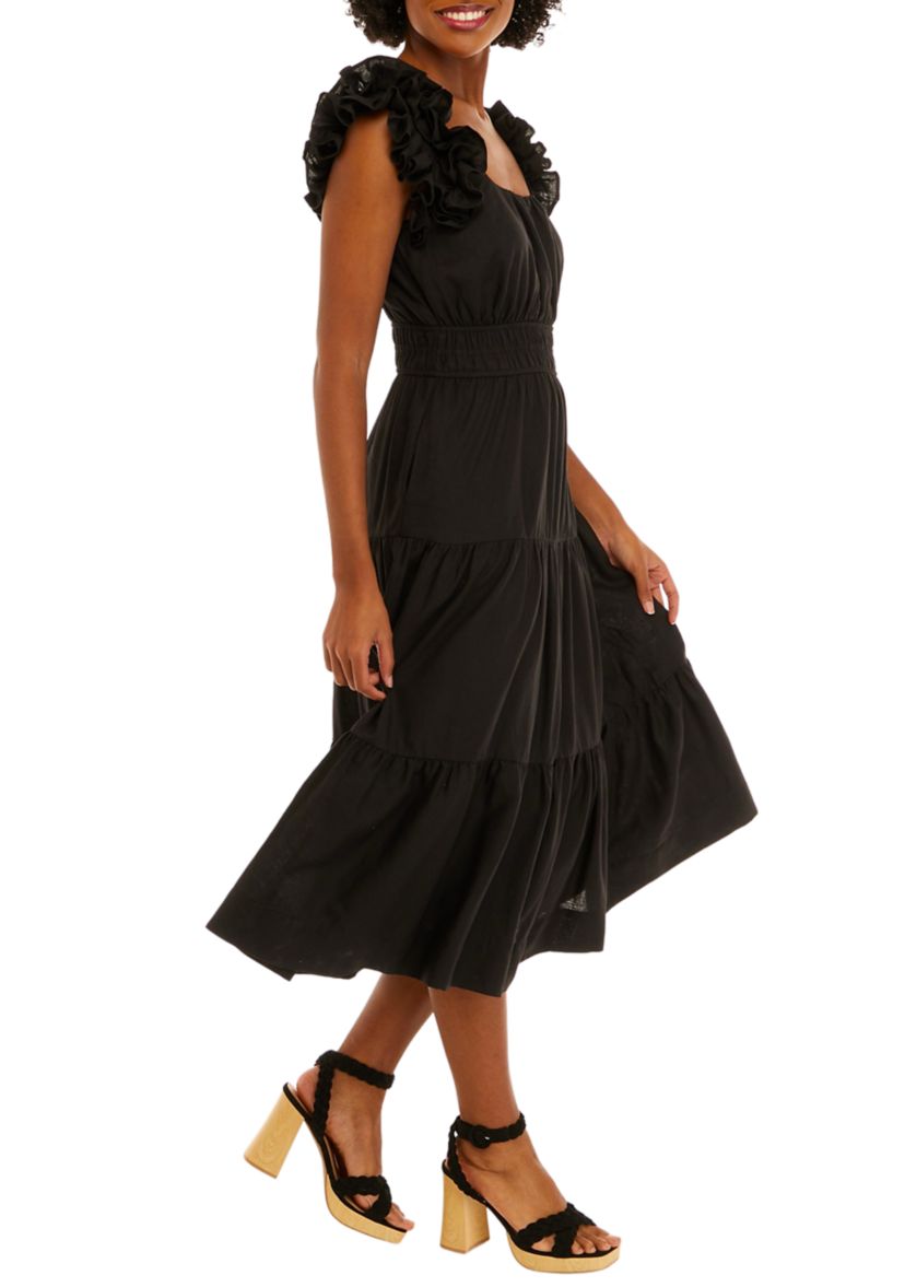 Womens Ruffle Sleeve Midi Dress