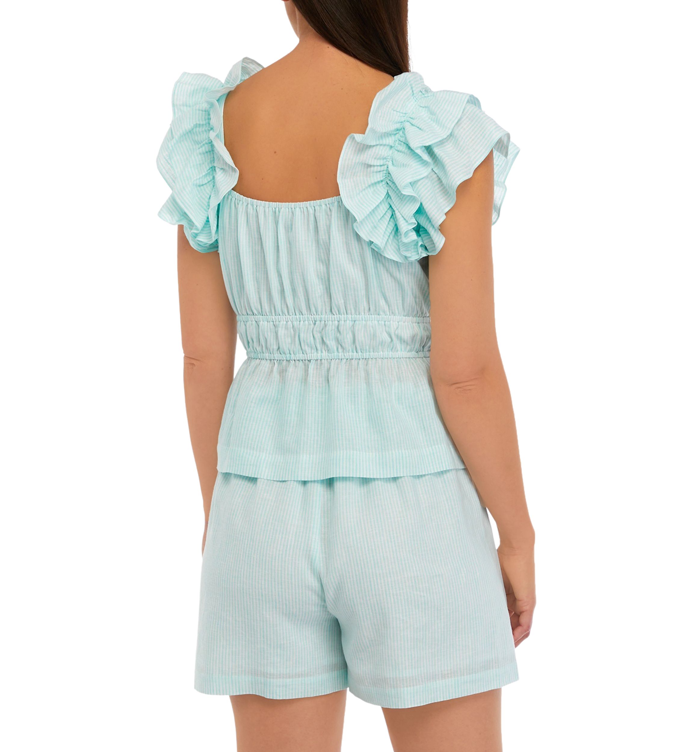 Womens Ruffle Sleeve Striped Peplum Top