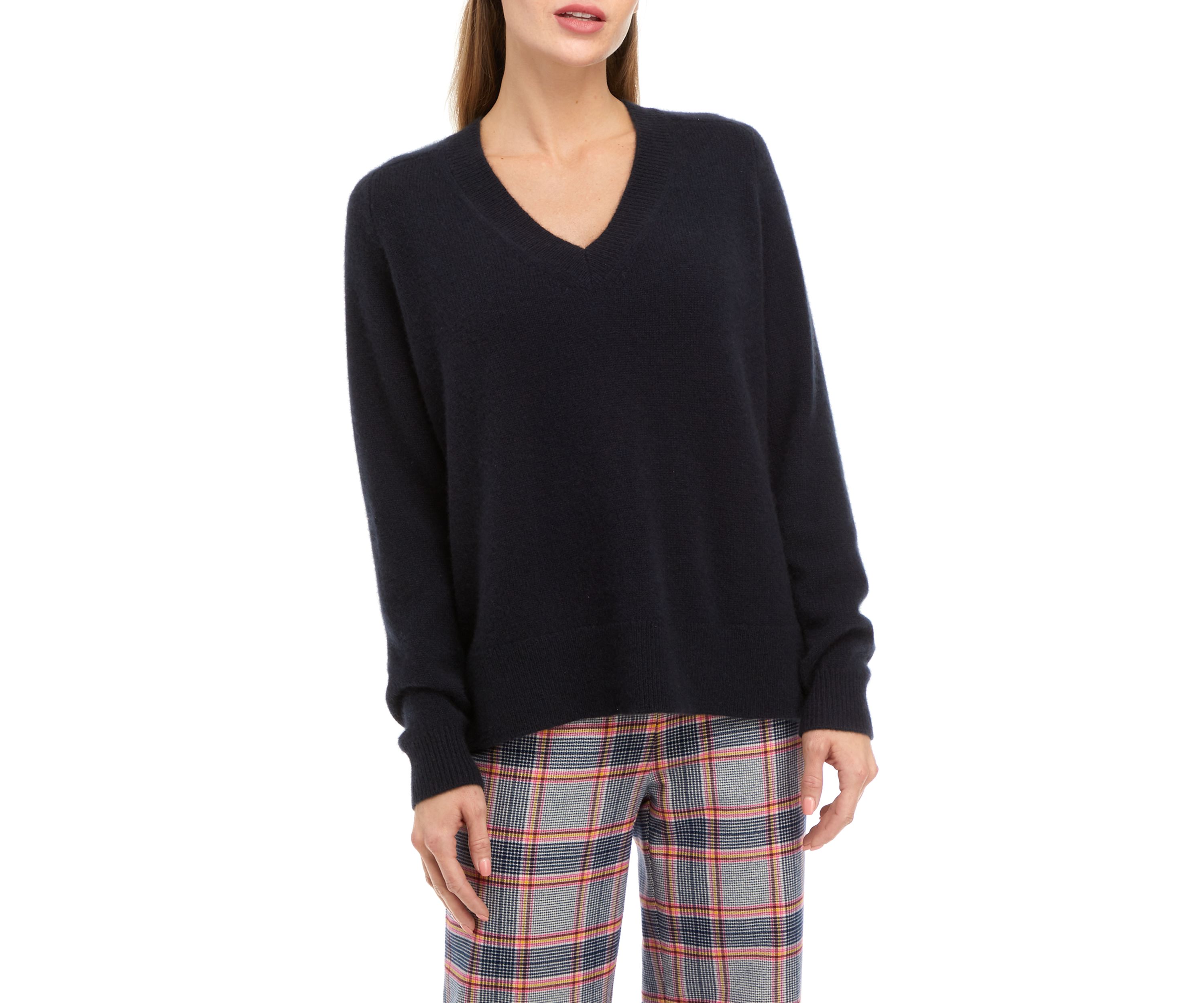 Womens Long Sleeve V-Neck Cashmere Sweater