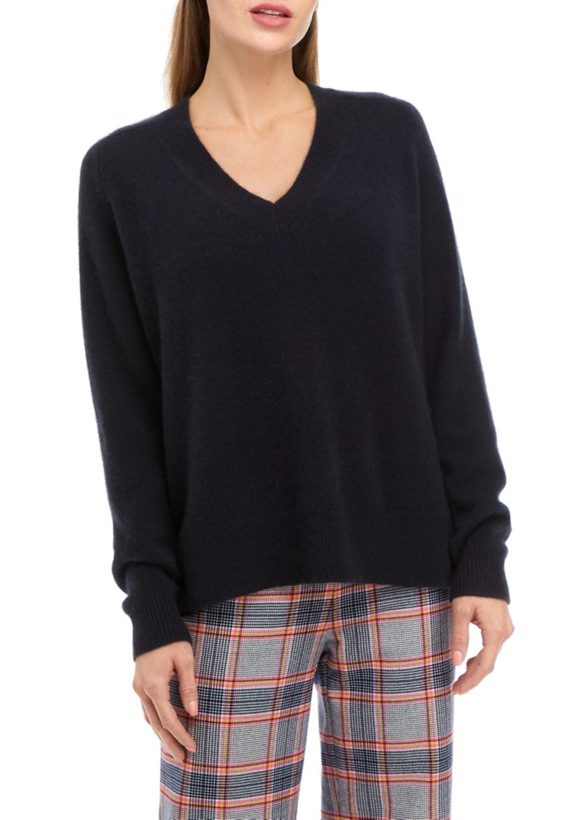 Womens Long Sleeve V-Neck Cashmere Sweater
