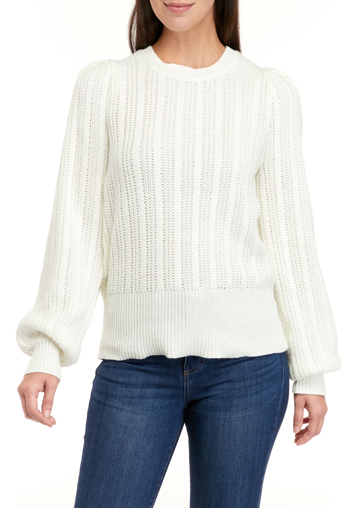 Womens Long Sleeve Cable Crew Neck Sweater