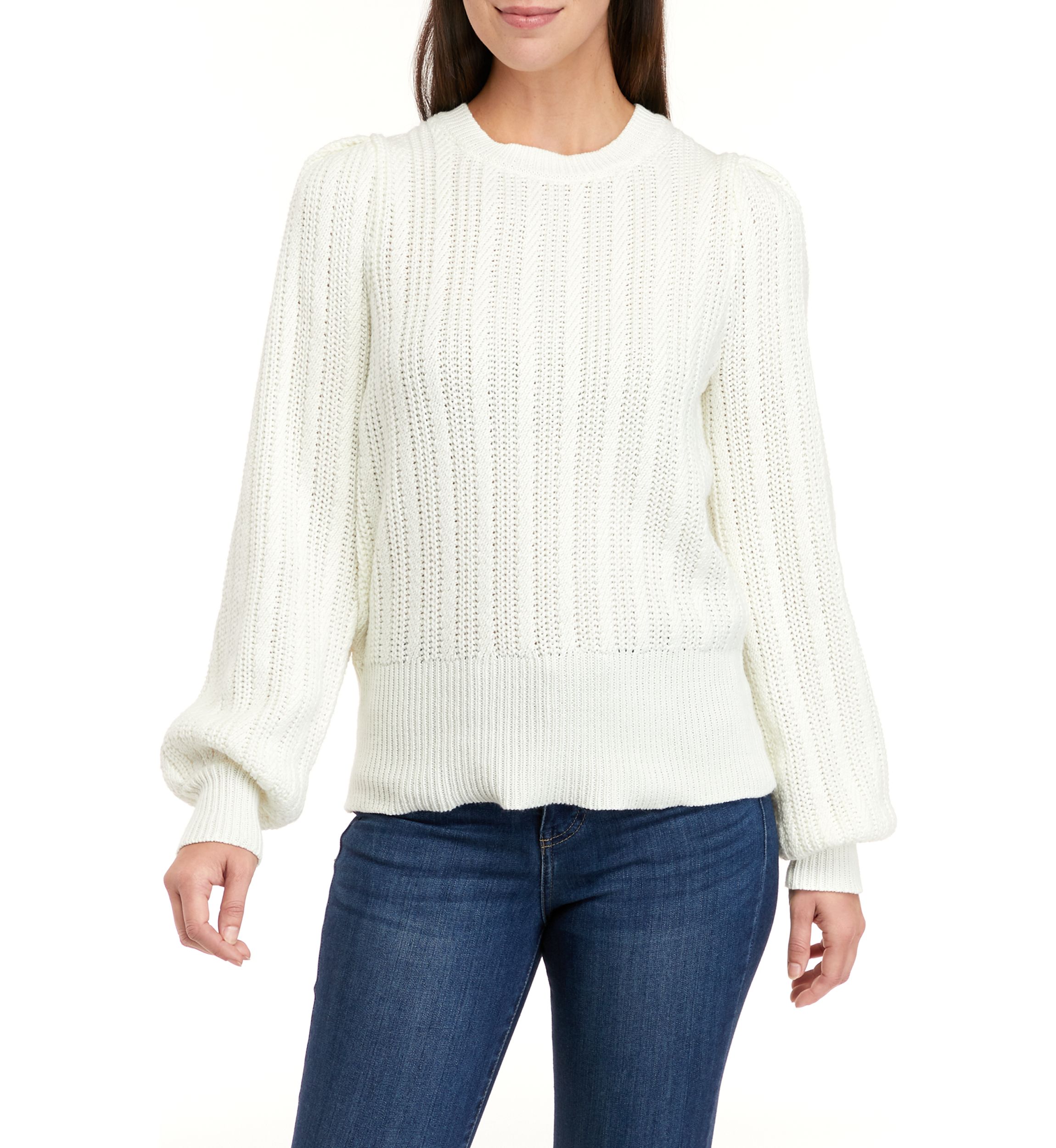 Womens Long Sleeve Cable Crew Neck Sweater