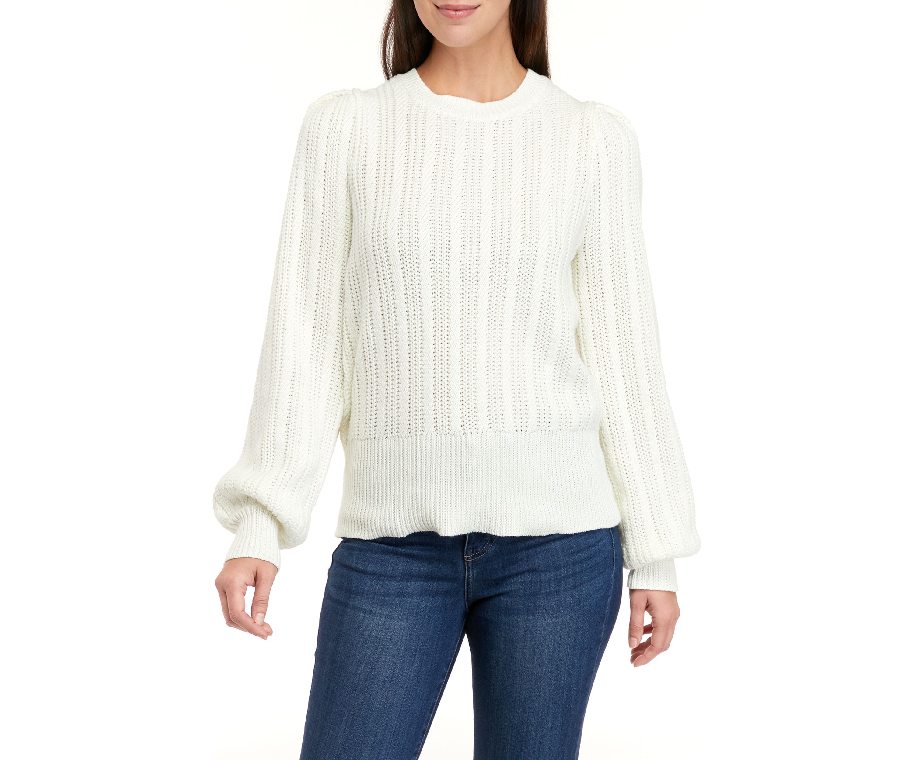 Womens Long Sleeve Cable Crew Neck Sweater