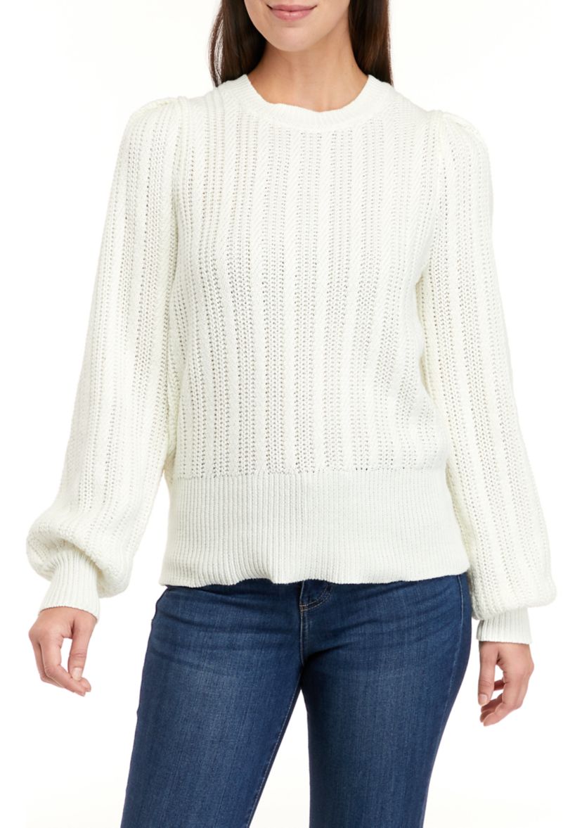 Womens Long Sleeve Cable Crew Neck Sweater