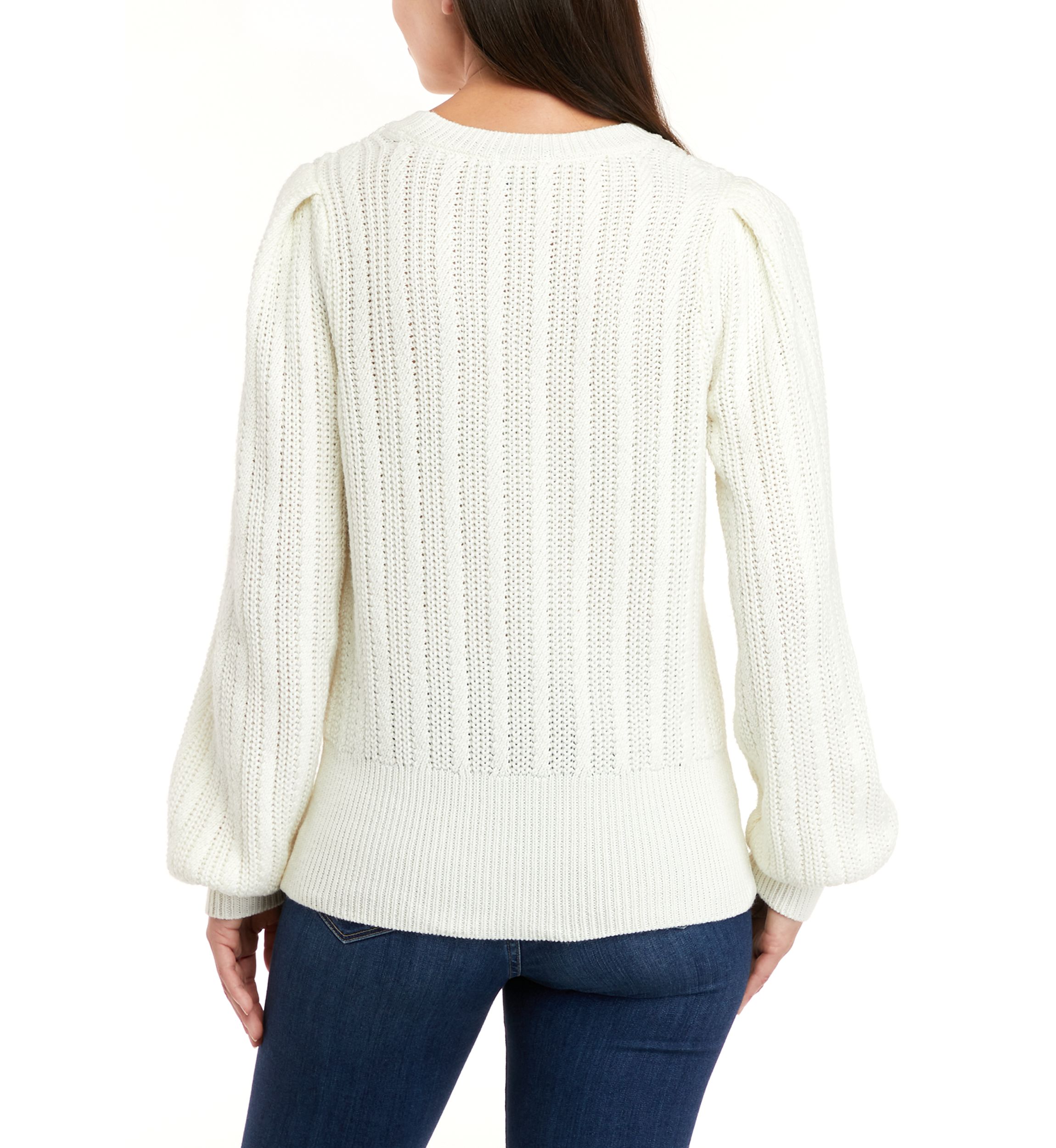 Womens Long Sleeve Cable Crew Neck Sweater