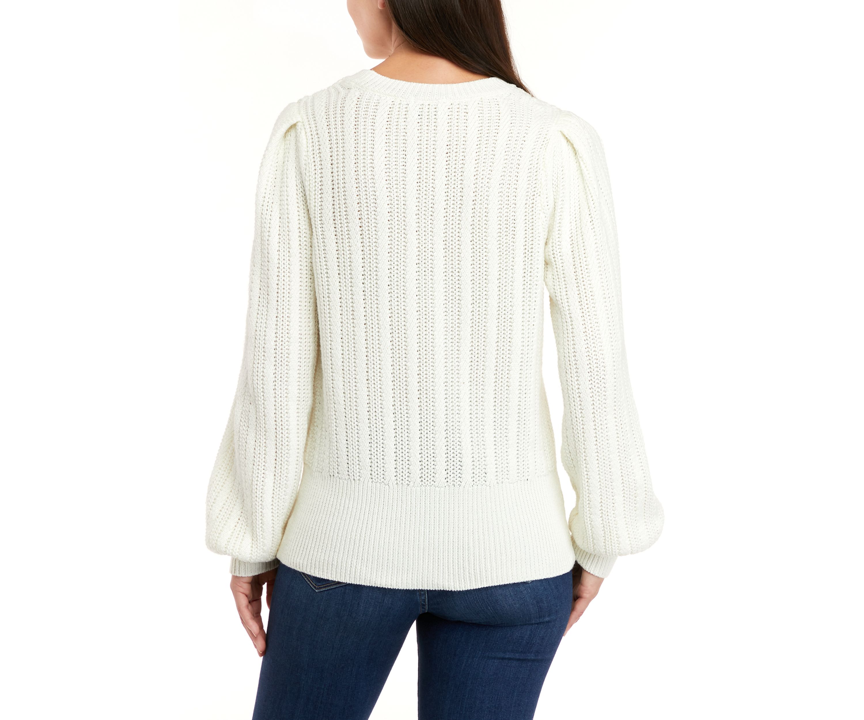 Womens Long Sleeve Cable Crew Neck Sweater
