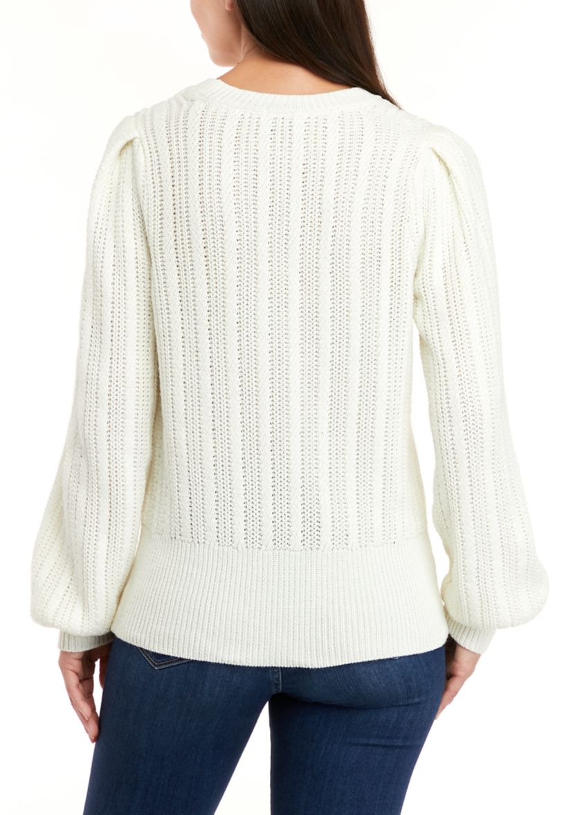 Womens Long Sleeve Cable Crew Neck Sweater