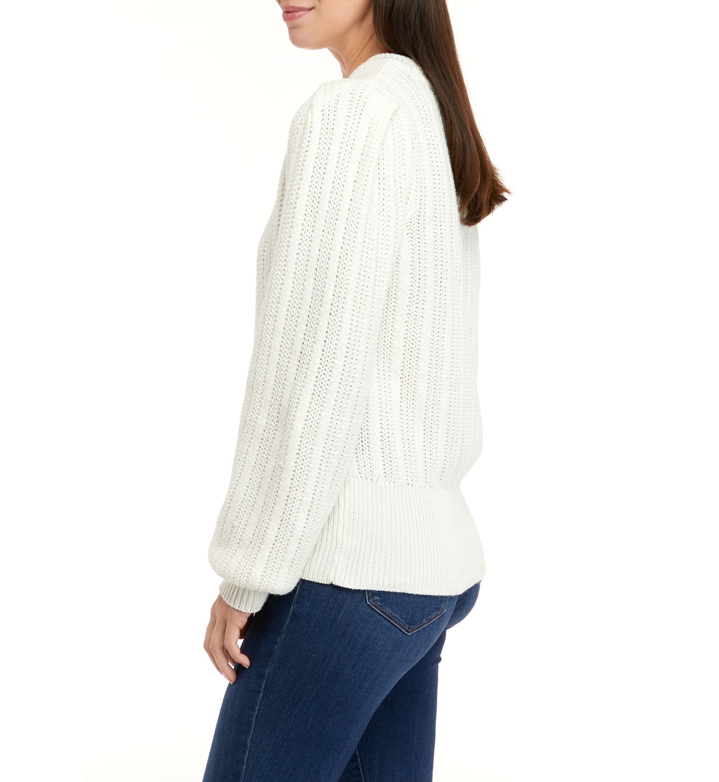 Womens Long Sleeve Cable Crew Neck Sweater