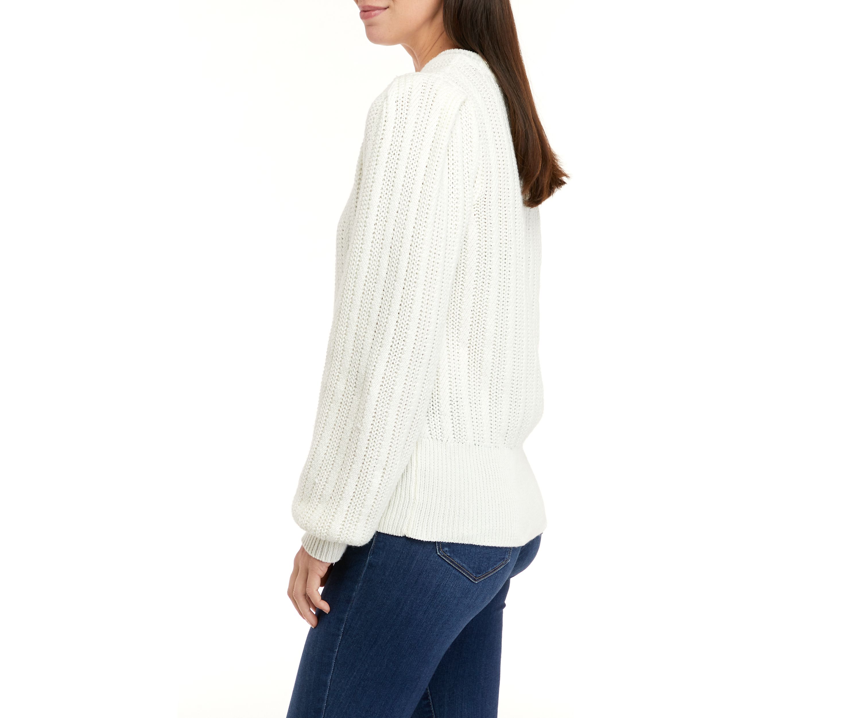 Womens Long Sleeve Cable Crew Neck Sweater