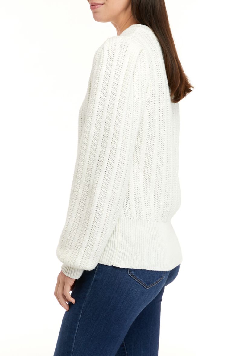 Womens Long Sleeve Cable Crew Neck Sweater