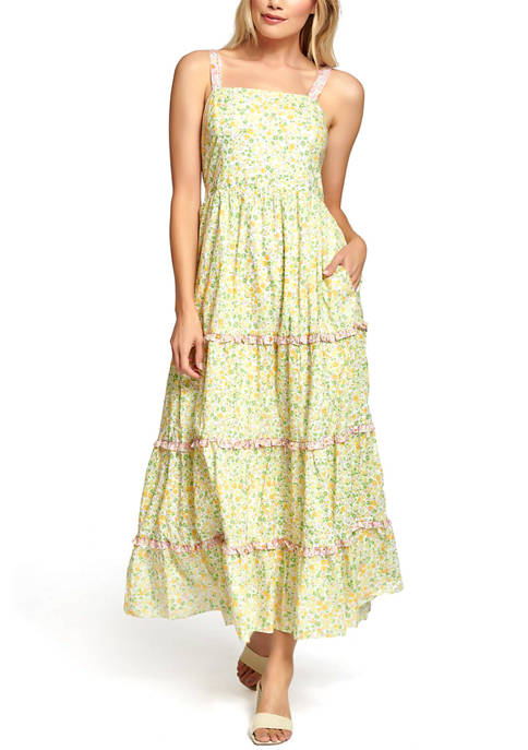 LOST + WANDER Womens Sleeveless Floral Tiered Maxi