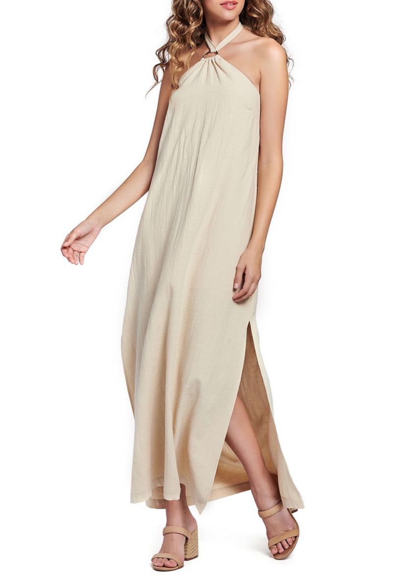 Womens Sleeveless Halter Neck Maxi Dress