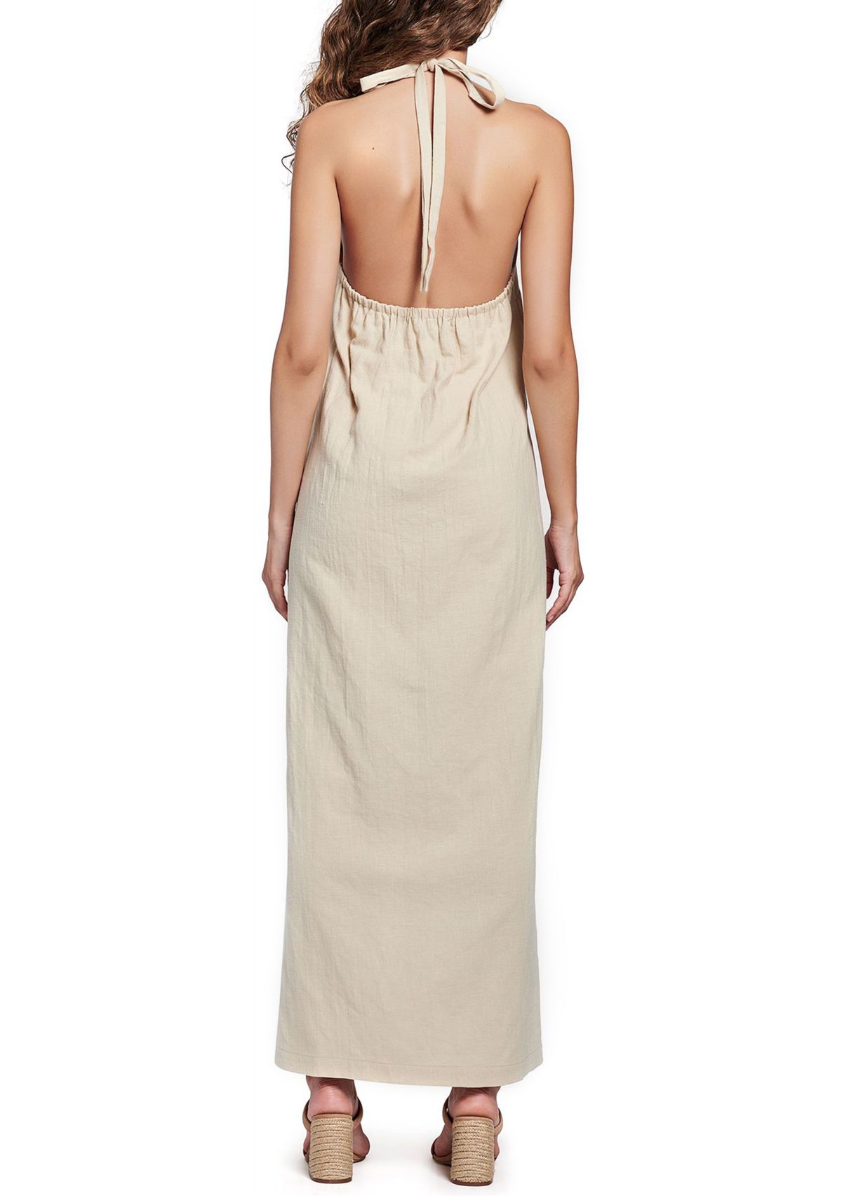 Womens Sleeveless Halter Neck Maxi Dress