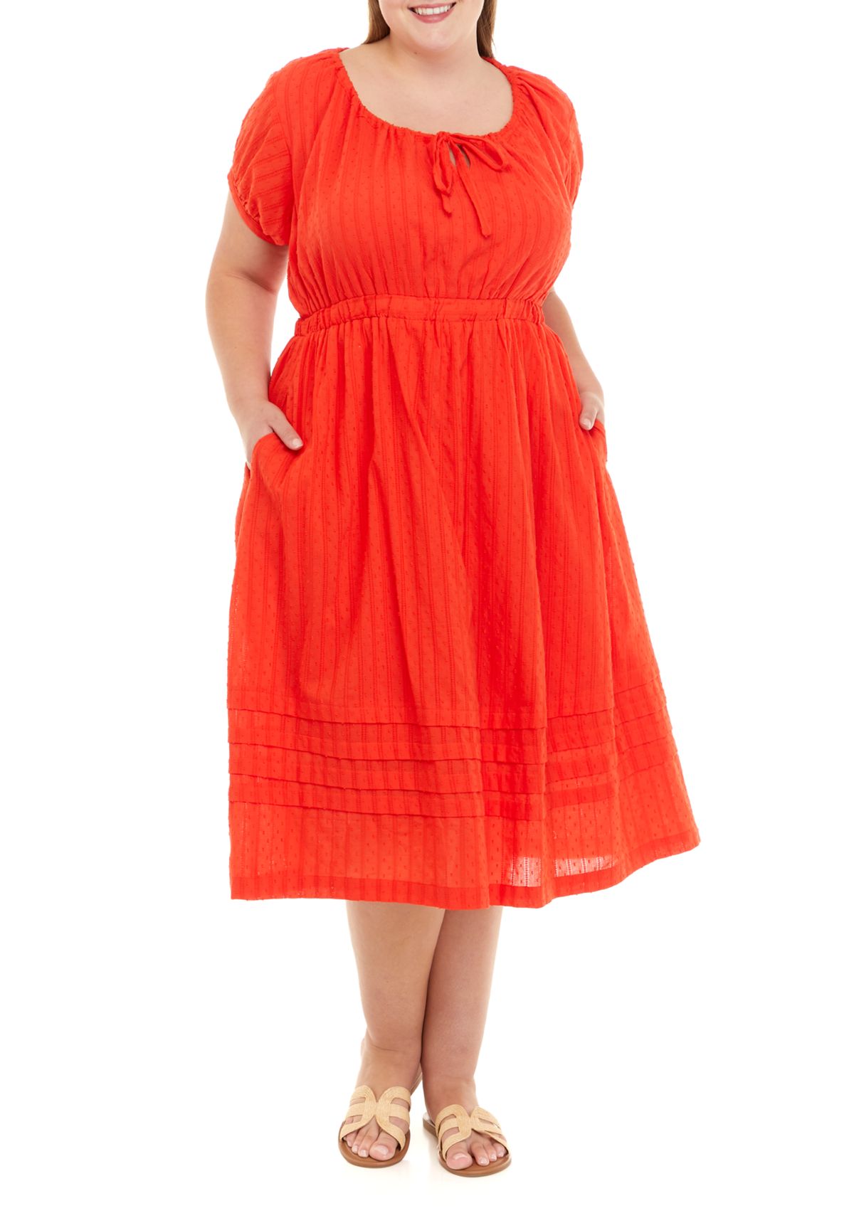 Plus Size Puff Sleeve Midi Dress