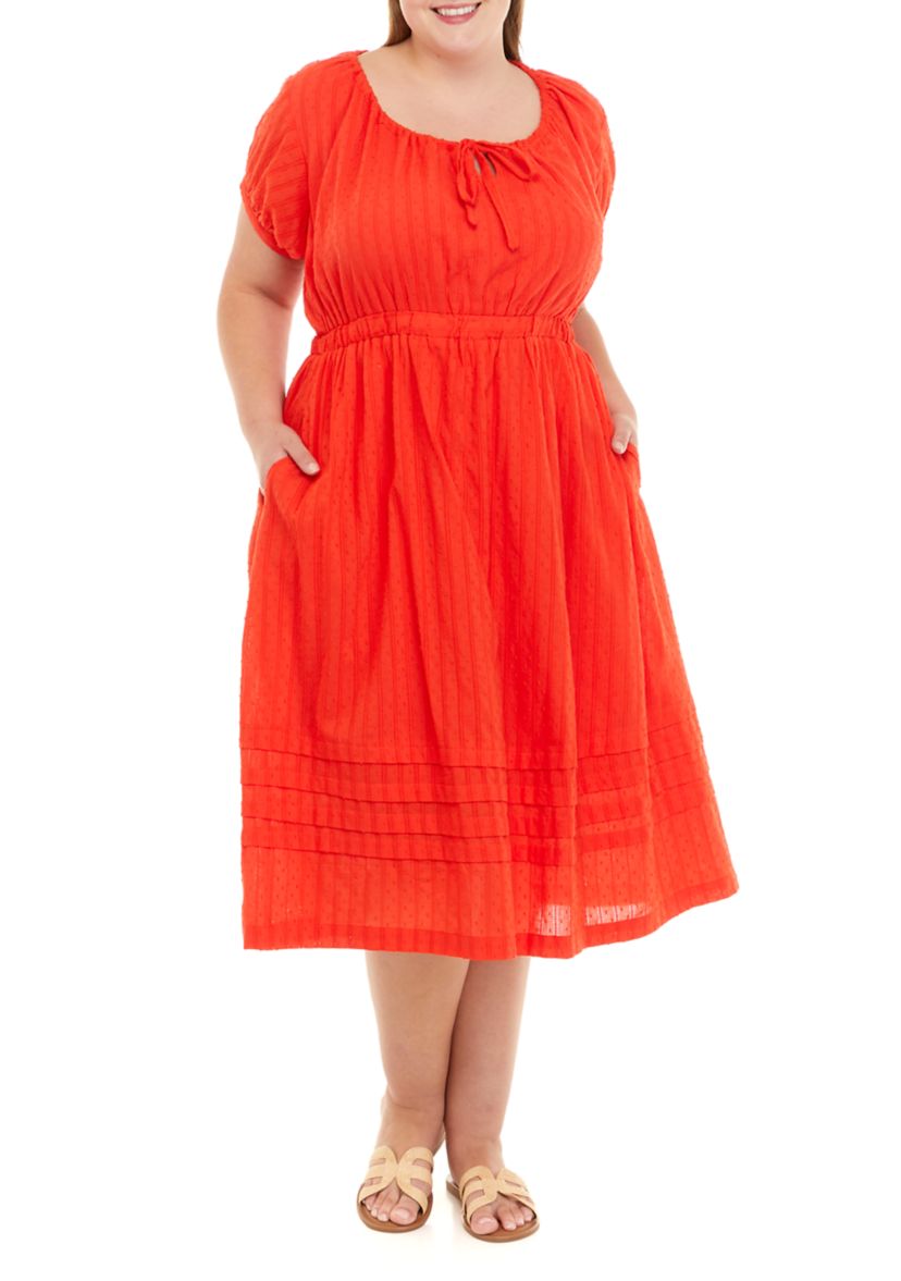 Plus Size Puff Sleeve Midi Dress