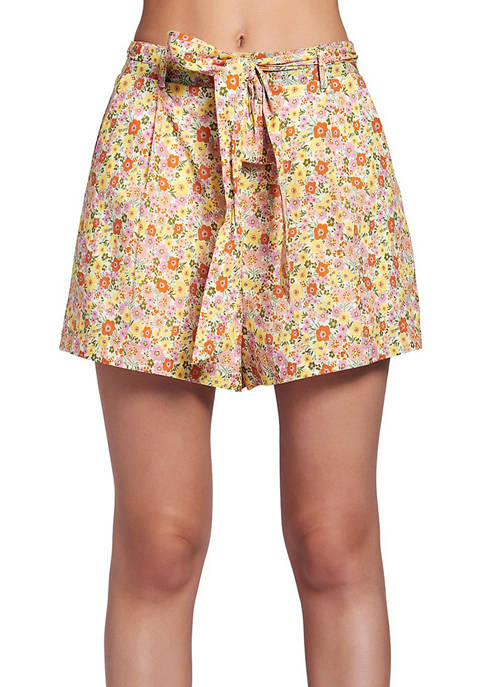 LOST + WANDER Womens Floral Belted Shorts