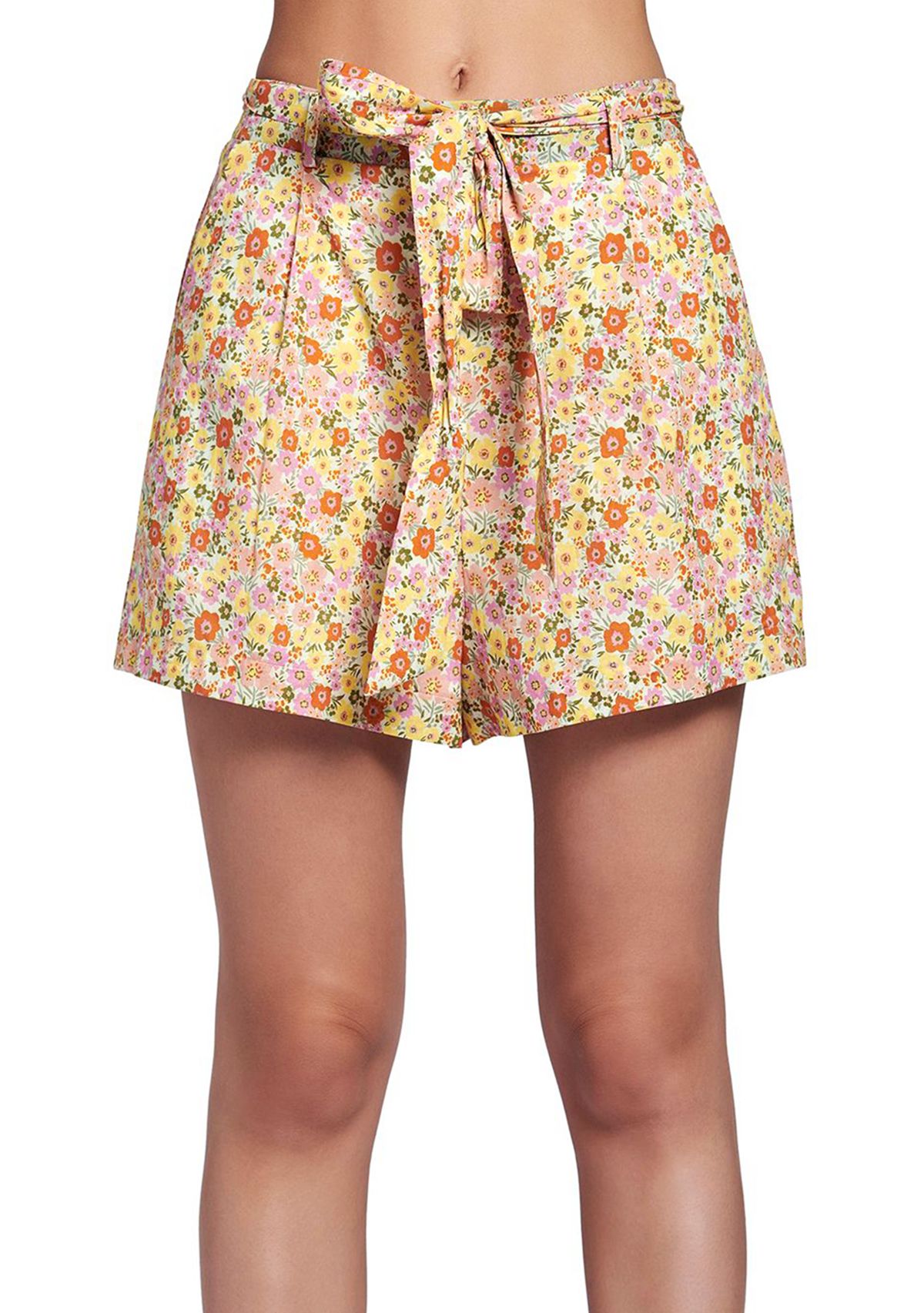 Womens Floral Belted Shorts