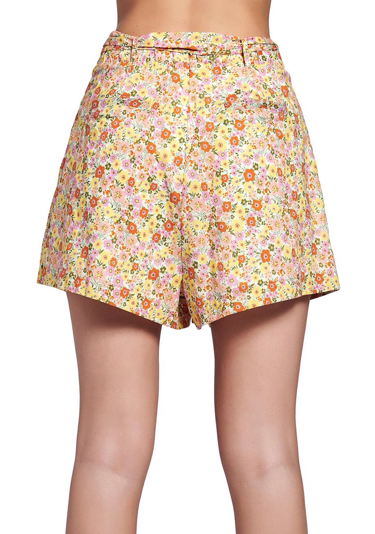 Womens Floral Belted Shorts
