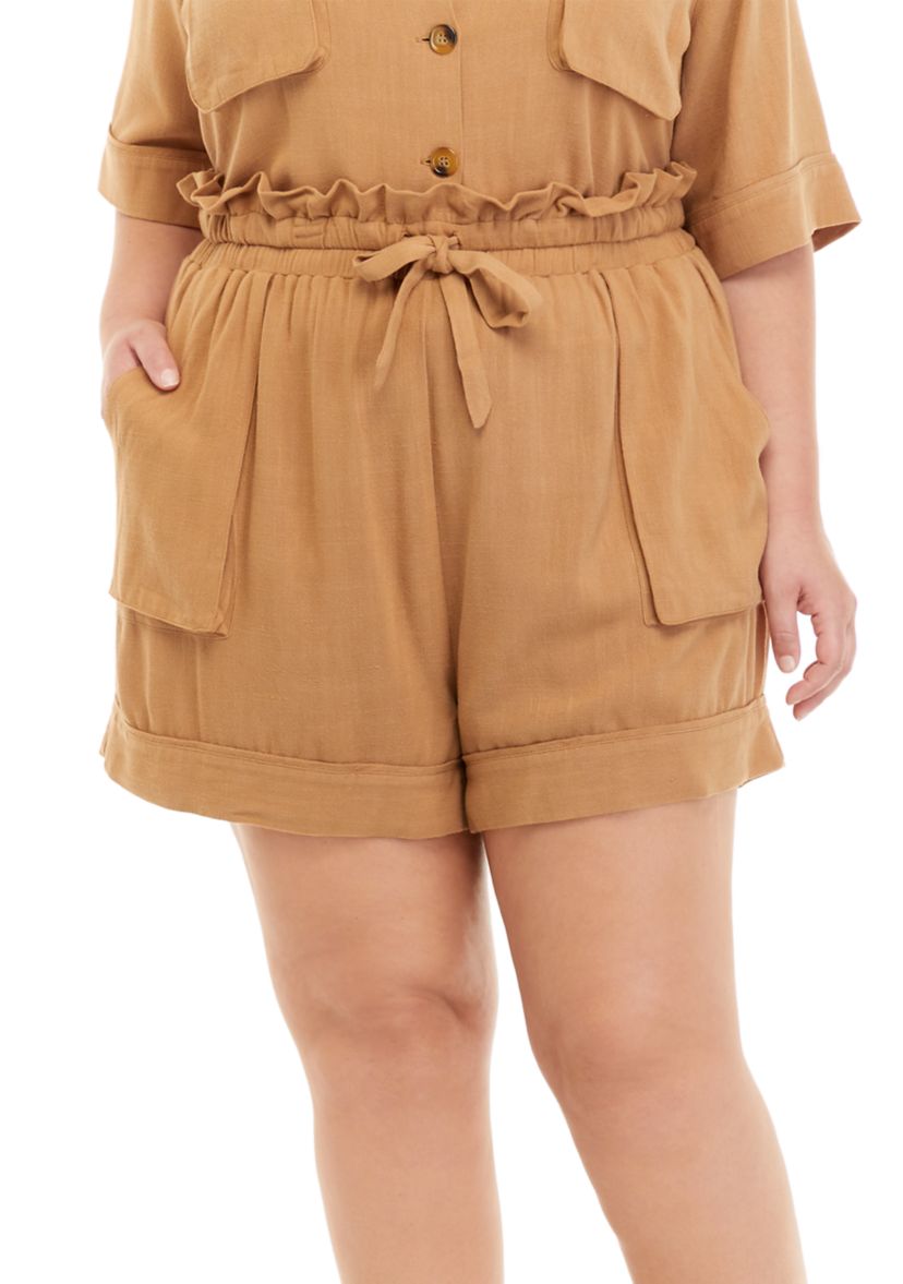 Plus Size Linen Blend Shorts