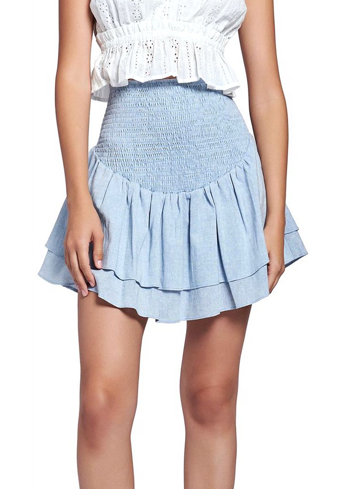 Womens Smocked Ruffle Mini Skirt