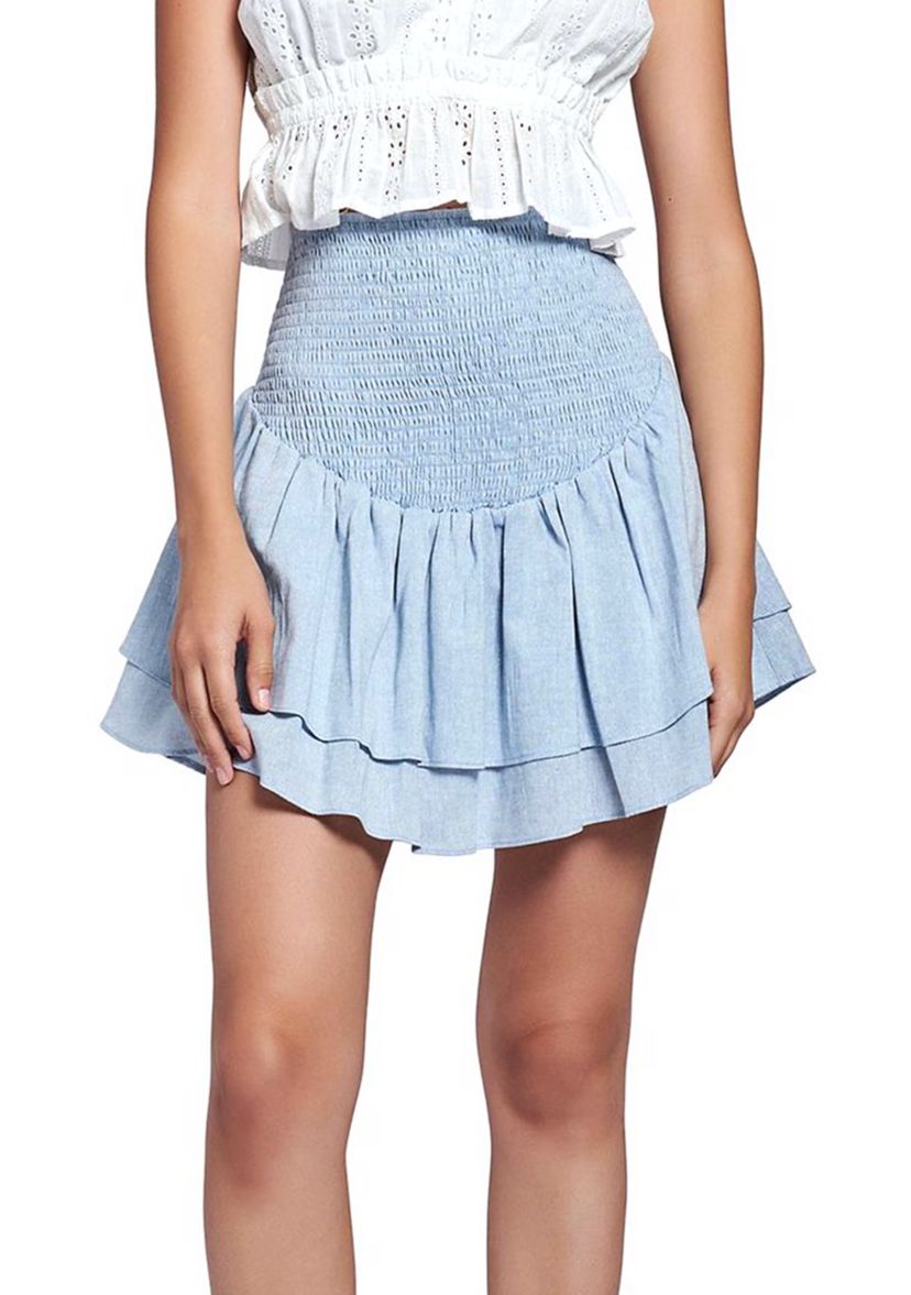 Womens Smocked Ruffle Mini Skirt